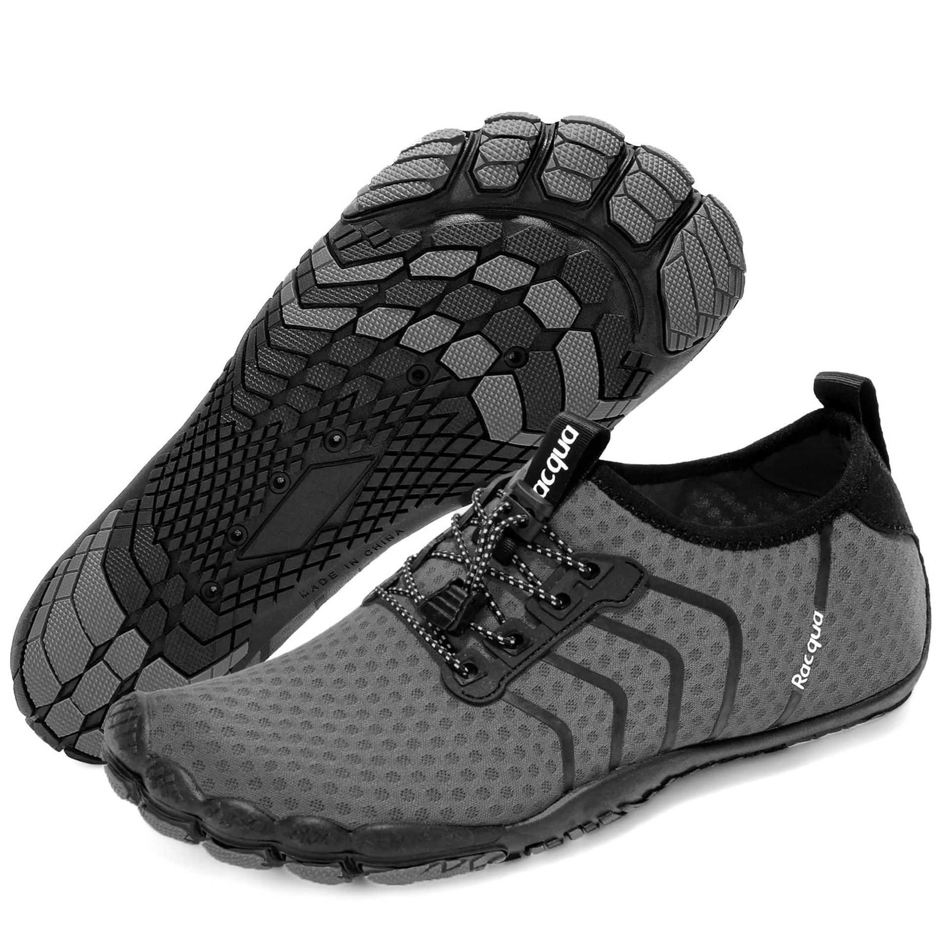 Quick Dry Water Shoes for Men & Women – Barefoot Aqua Sport Shoes for Beach, Swim, Hiking & Surfing – Deep Grey UK 6.5