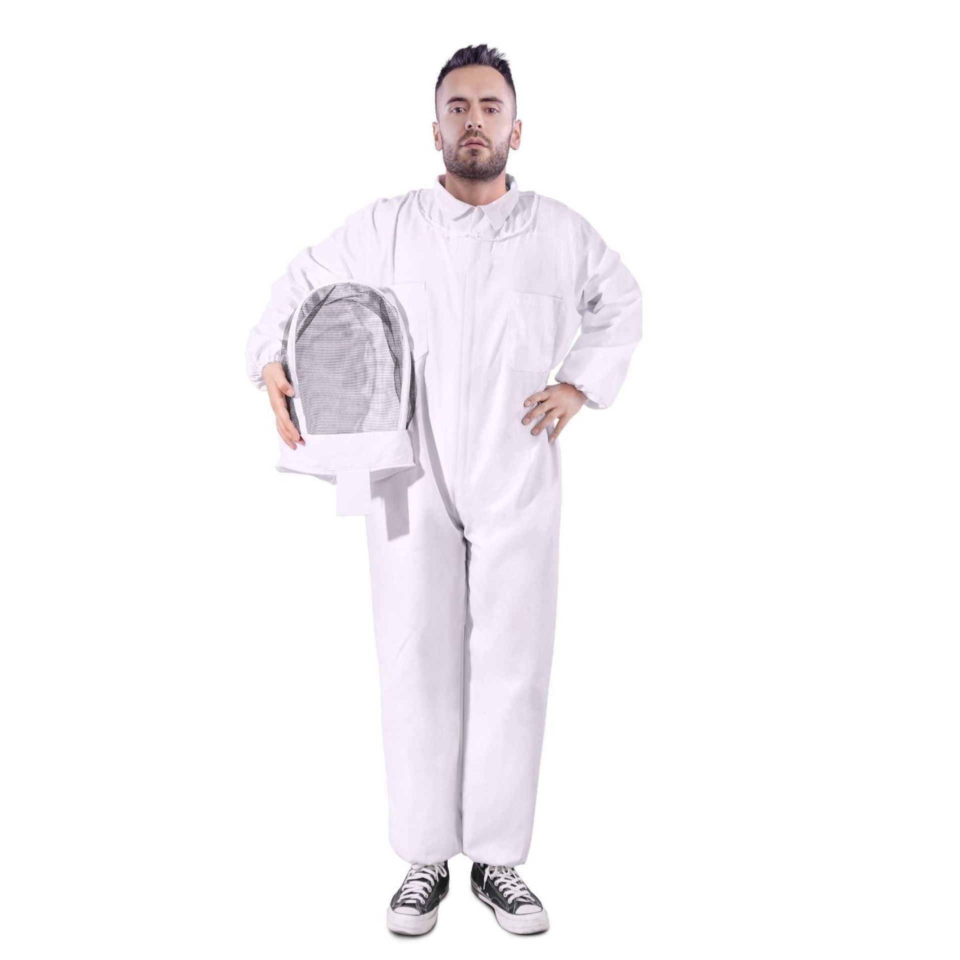 Beekeeper Suit Full Body Sting Proof Design with Ventilated Veil Hood for Men & Women Beginners & Professionals - White XL