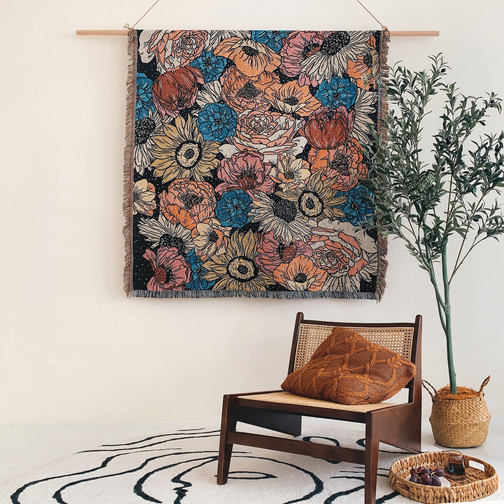 Boho Reversible Cotton Throw Blanket Tapestry - Double Sided Hippie Style