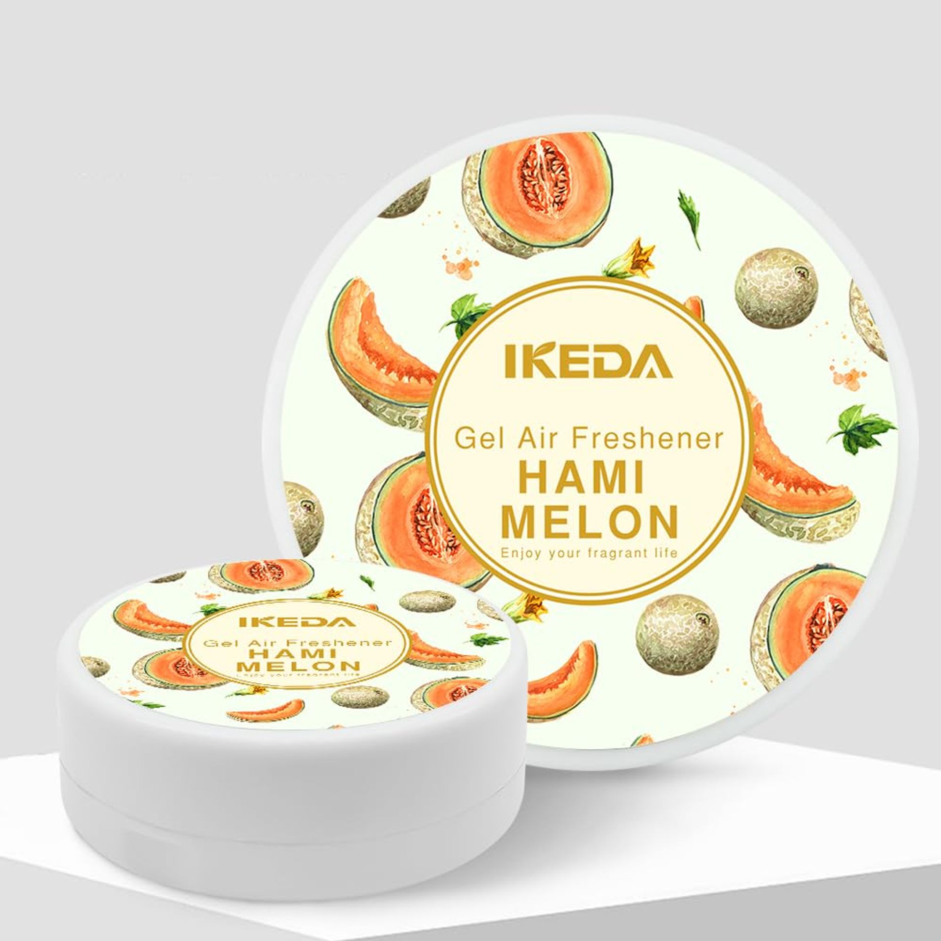 Ikeda Car Air Fresheners: White Musk Scent Circular Gel Air Freshener For Men Women | Car Scents | Long-Lasting Fragrance | For Auto Home | 2pcs (2pcs/ PACK, Hami melon)