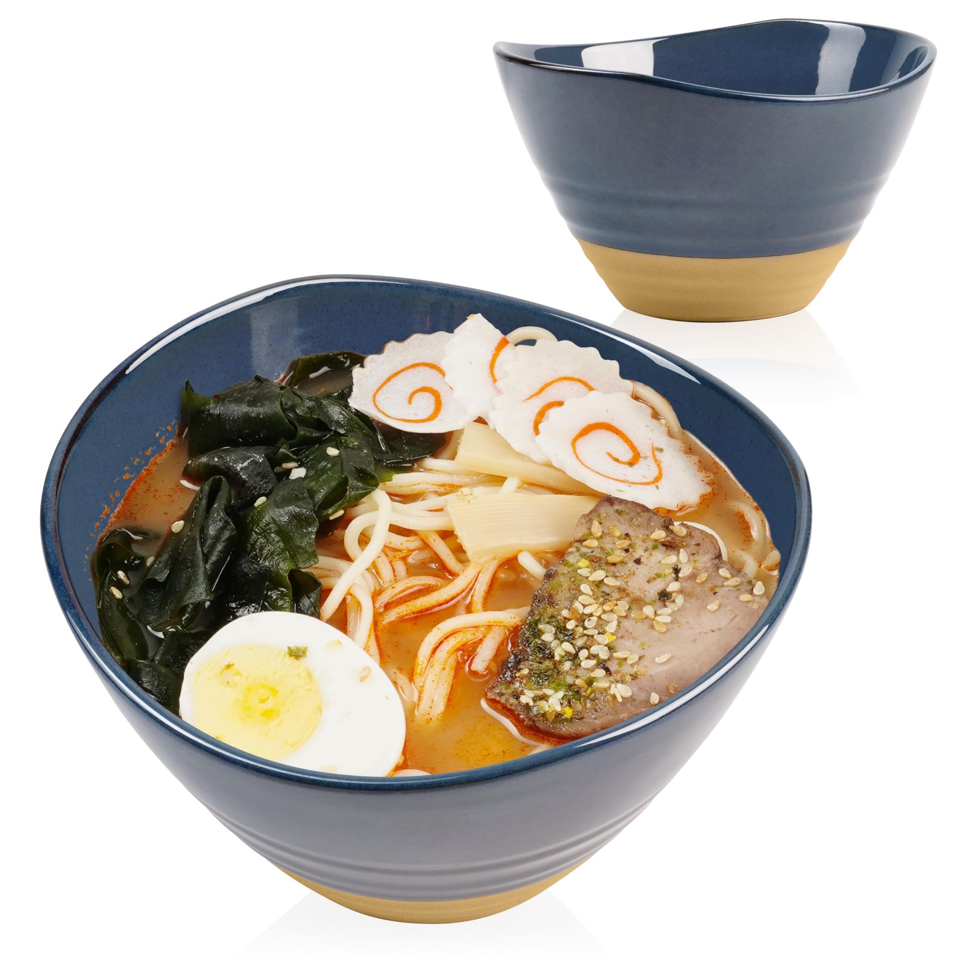 NUTRIUPS Ceramic Ramen Bowl Set, 850ml Japanese Noodle Soup Bowls
