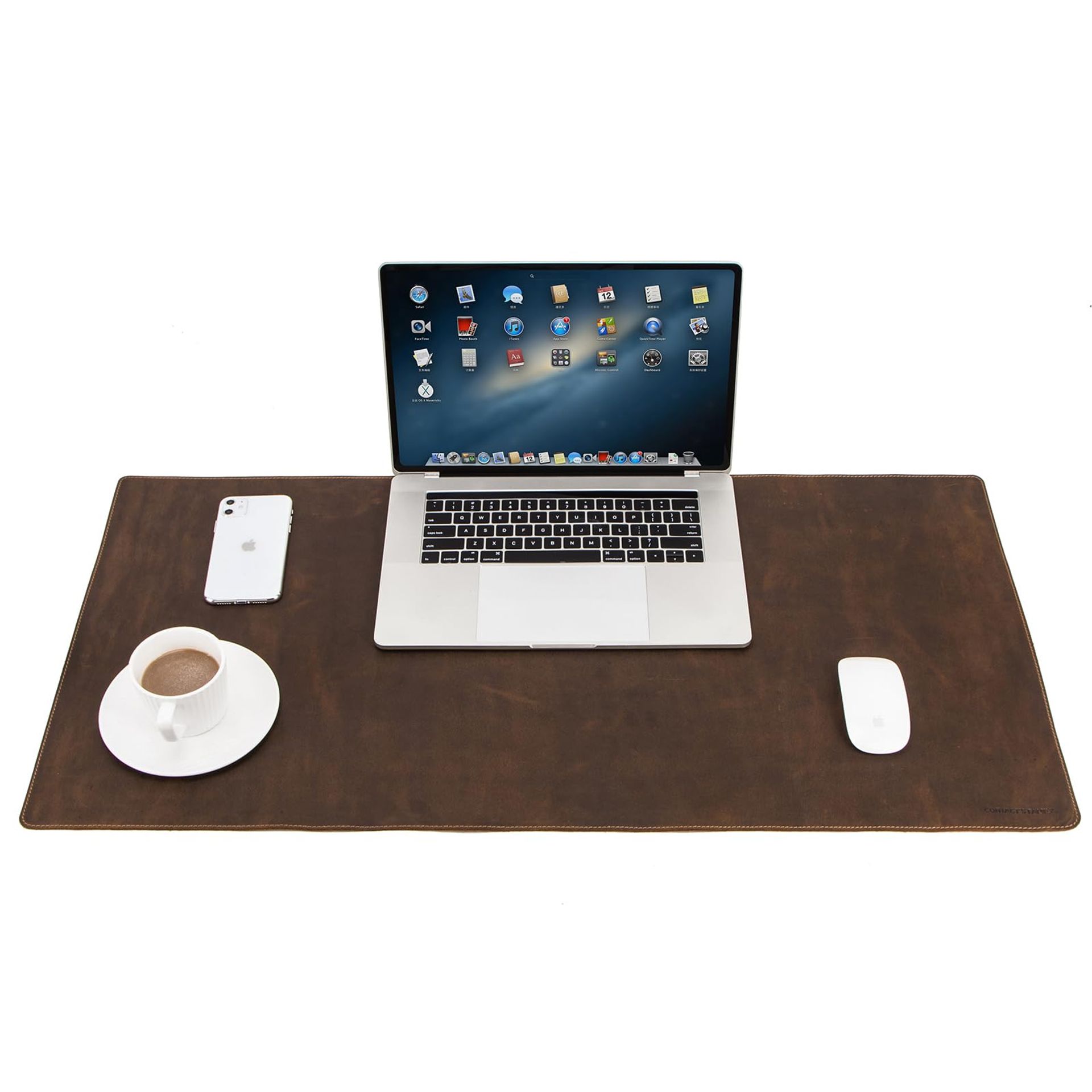 Leather Desk Mat Genuine Cowhide Desktop Protector Writing Pad for Office & Home - Brown 60x40cm