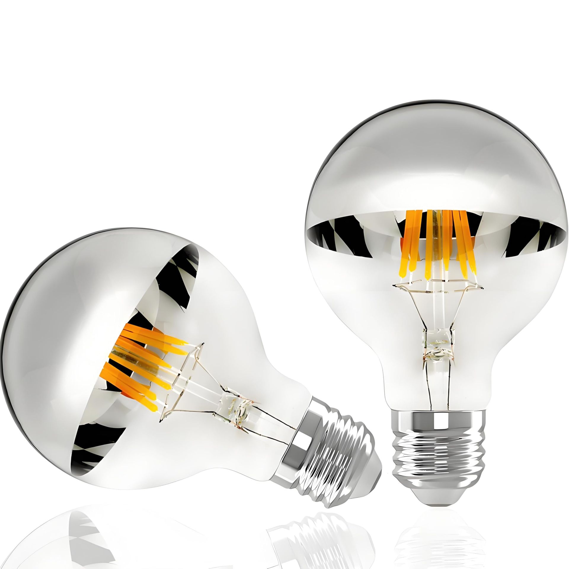 LED Light Bulbs 6W E27 Dimmable Flicker-Free Vintage Edison Style 2700K Warm White Half Chrome & Silver Plated - Warm White-sil 2pcs
