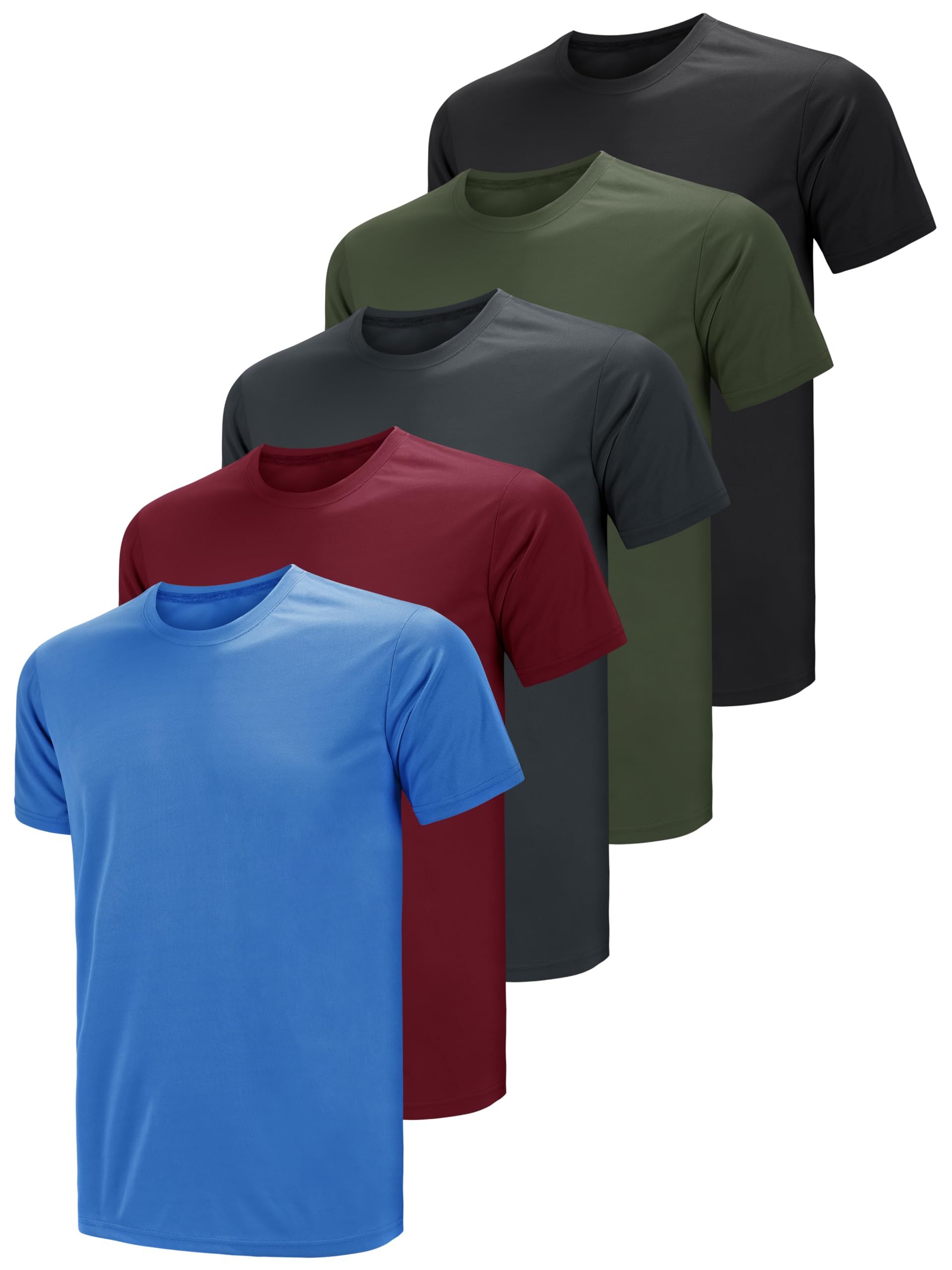 Teesmen Men's 5 Pack Quick-Dry Sports T-Shirts - Gym & Running (Multicolor, Size M)