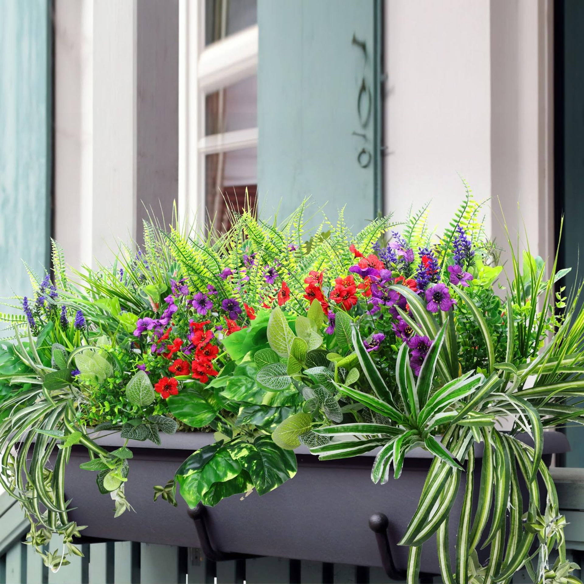 Artificial Outdoor Plants 14 Bundles UV Resistant Faux Greenery Shrubs for Garden Planters Porch Indoor Décor - 08 Fake Plant One Size