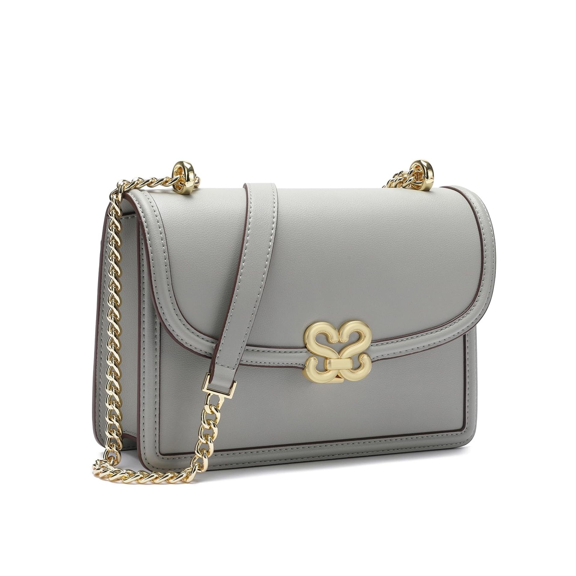 Women's Crossbody Shoulder Bag Soft Leather Adjustable Strap with Metal Chain Elegant Design - Grey B