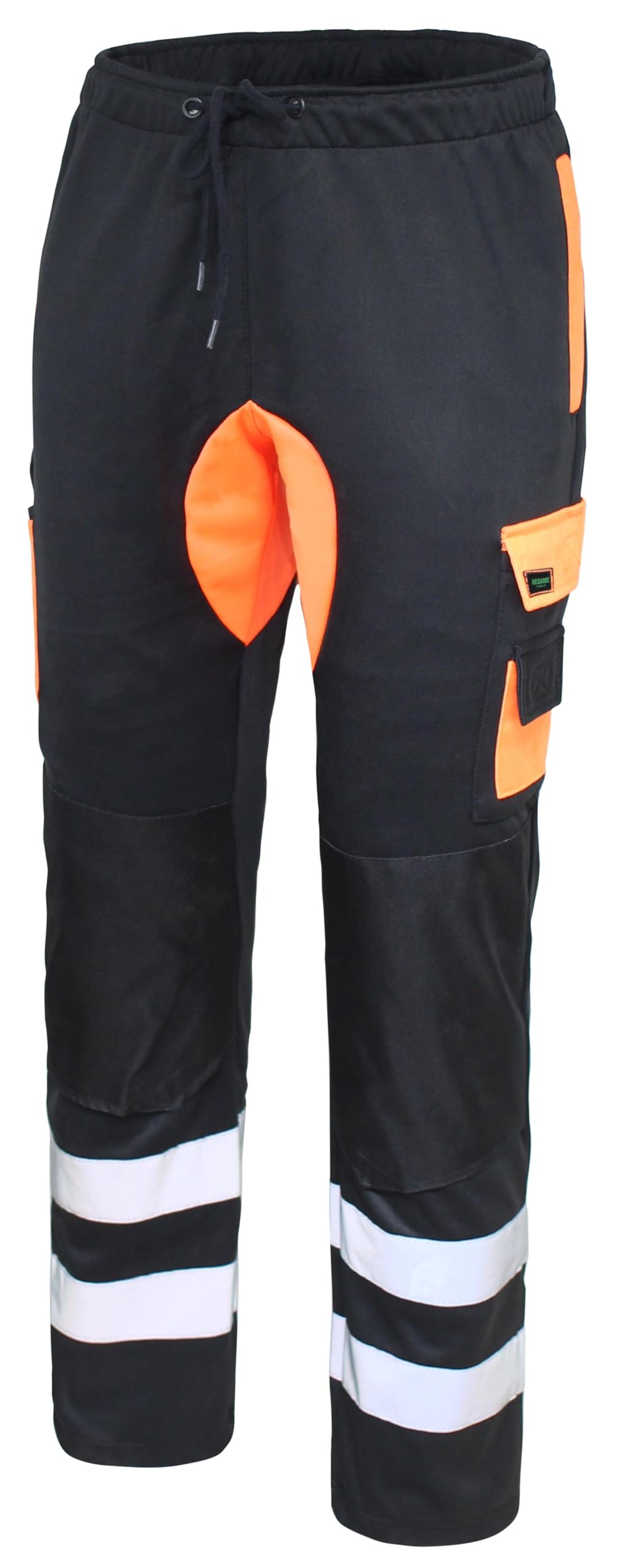 RAK Men’s Hi Viz Work Trousers Fleece Hi-Viz Working Trousers Multi Pockets Reflective Tape Cargo Work Trousers (VFLW2-BLACK, S)