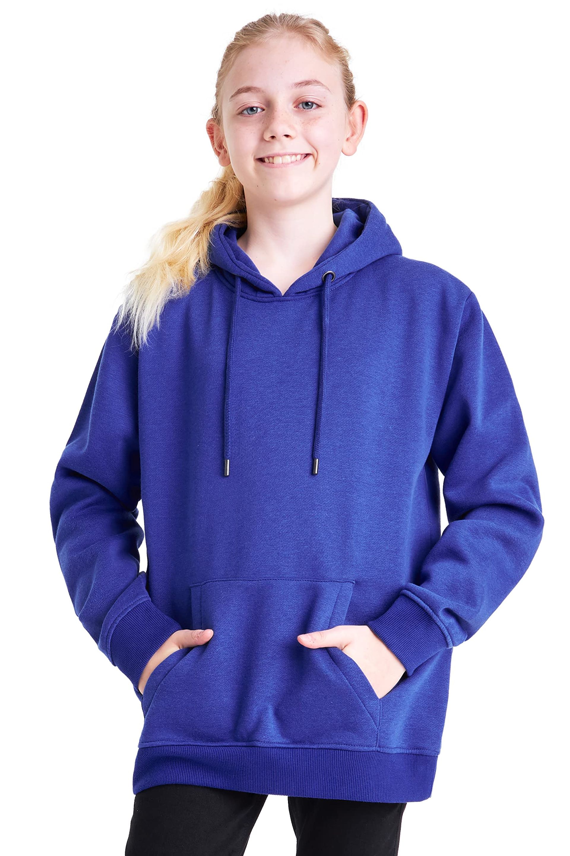 Kids Pullover Hoodie Sweatshirt with Kangaroo Pocket, Ages 4-15, Multiple Colours, Comfy Cotton Blend