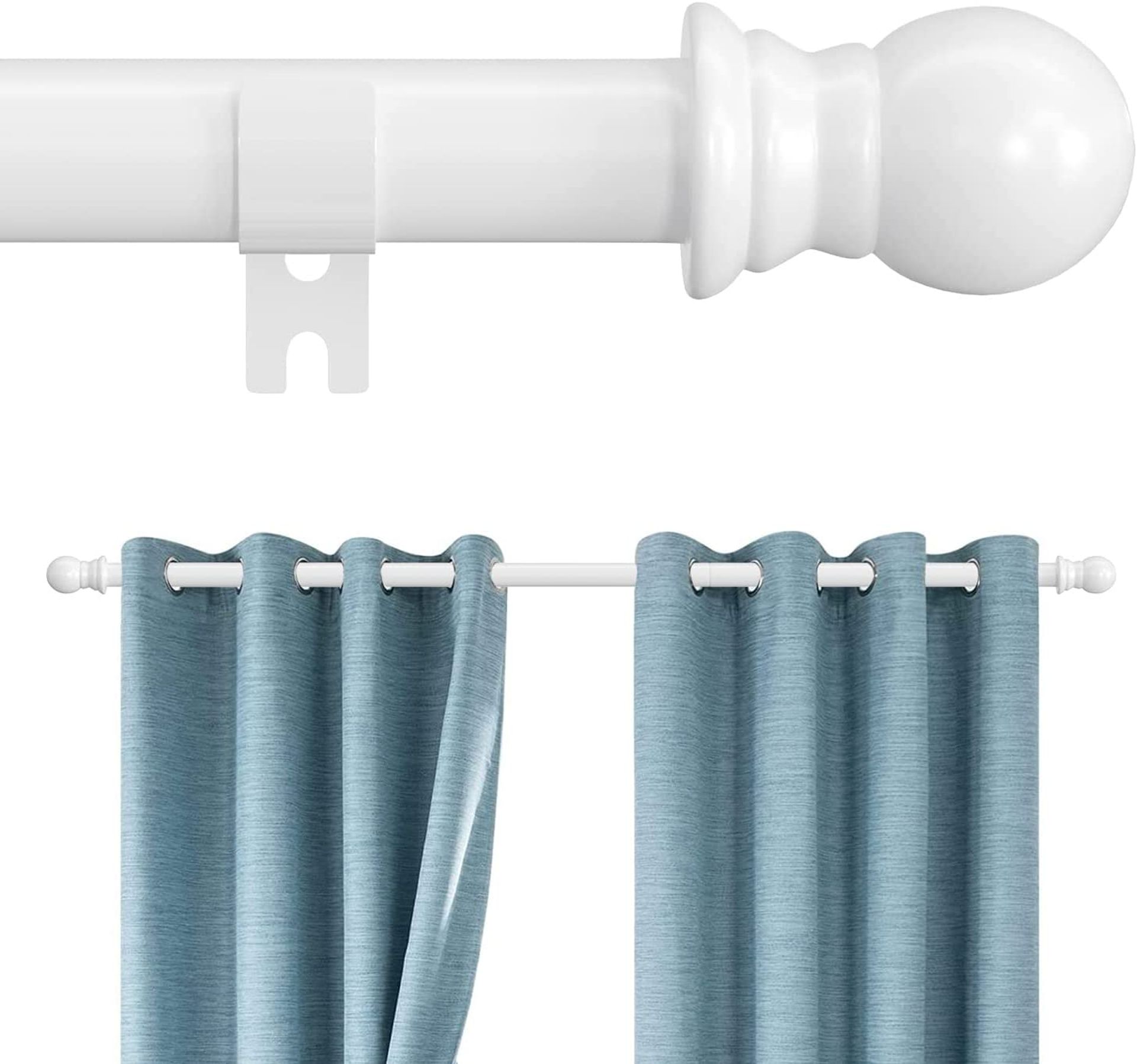 Adjustable White Curtain Pole 76–368cm with Round Finials & Brackets – Strong Steel Rod for Bedrooms & Living Spaces