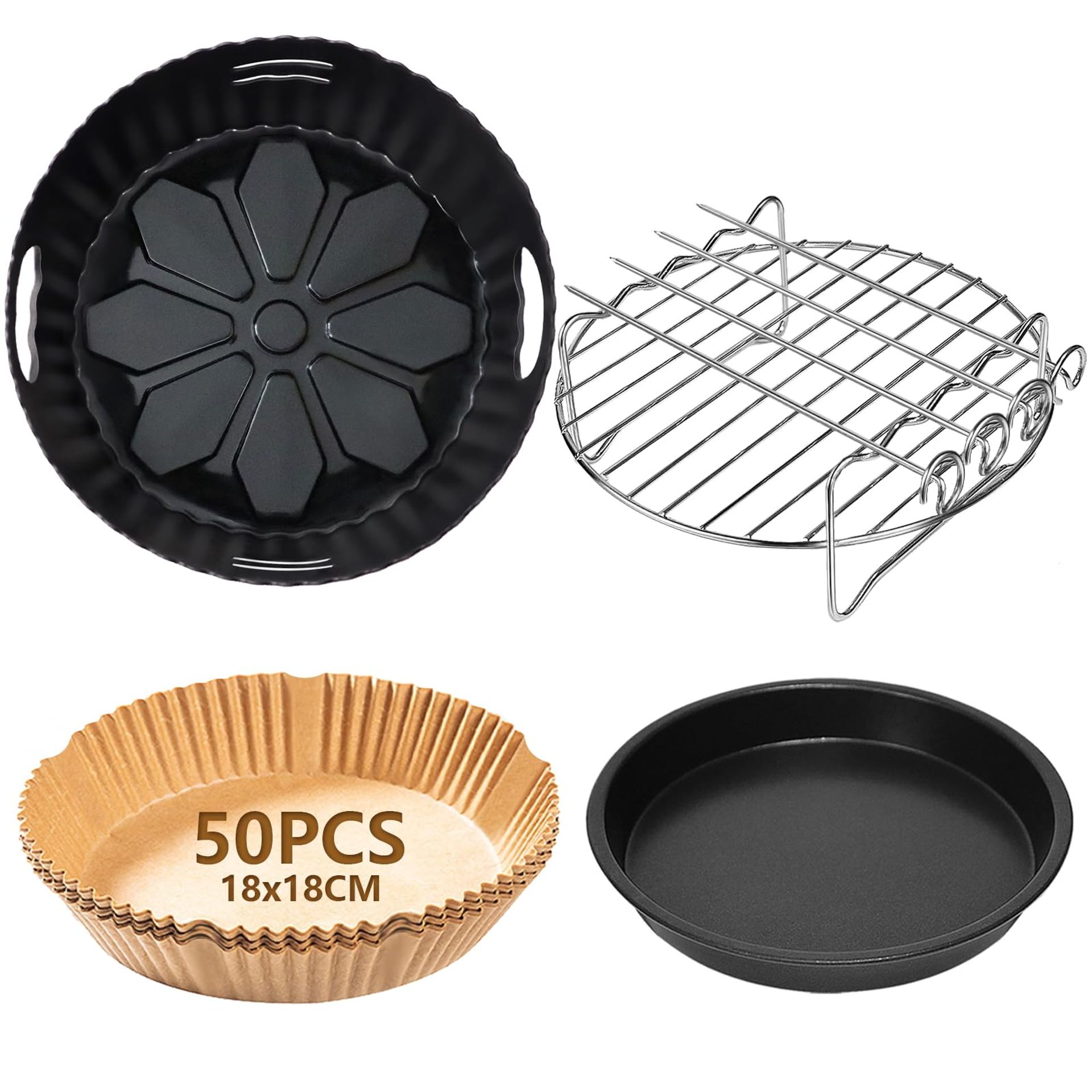 Air Fryer Accessories 7.5 inch Compatible with Russell Hobbs 4L, COSORI Ninja 3.8L - 4 Piece Set