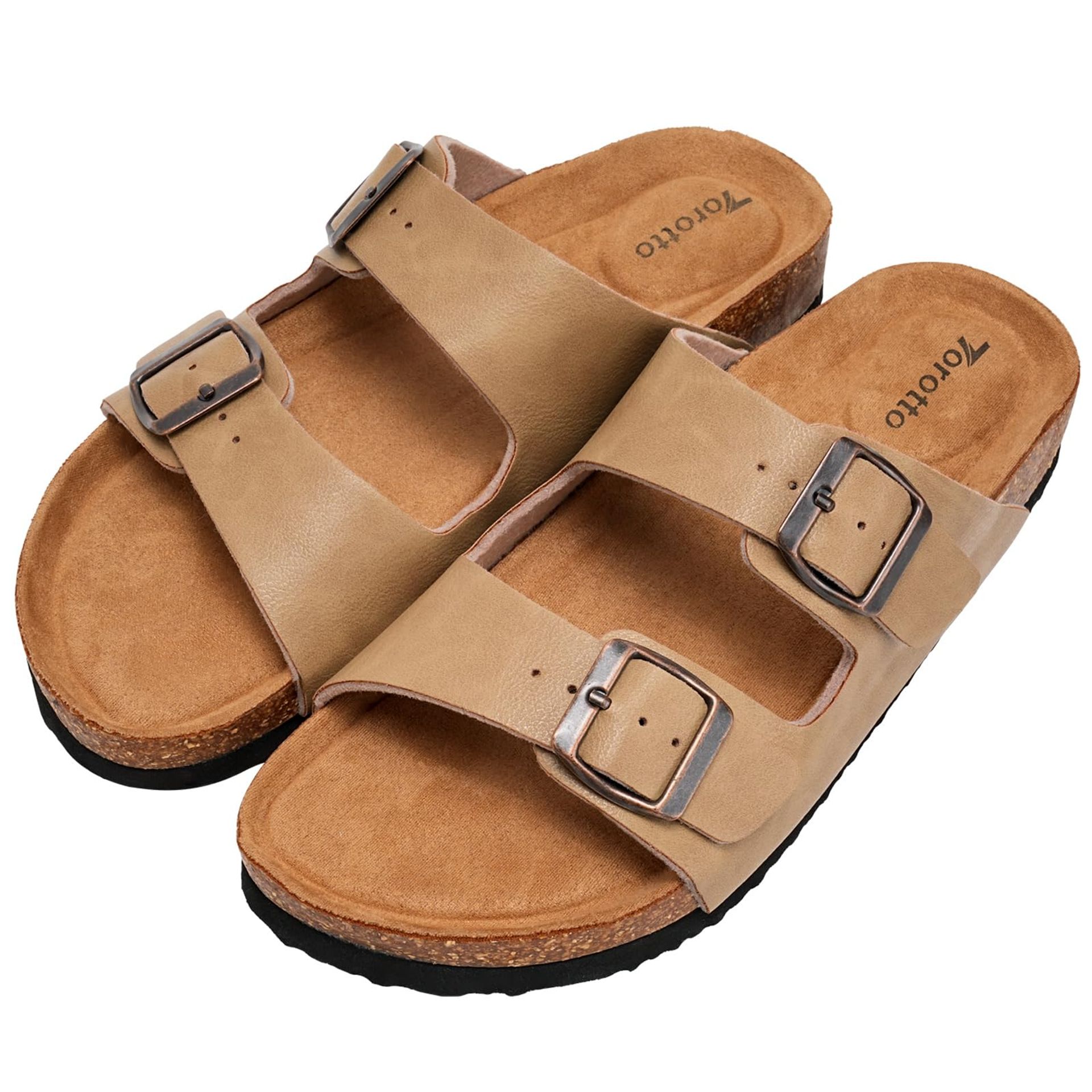 Women's Cork Footbed Sandals Double Strap Arch Support Mules Slides - Apricot UK 8