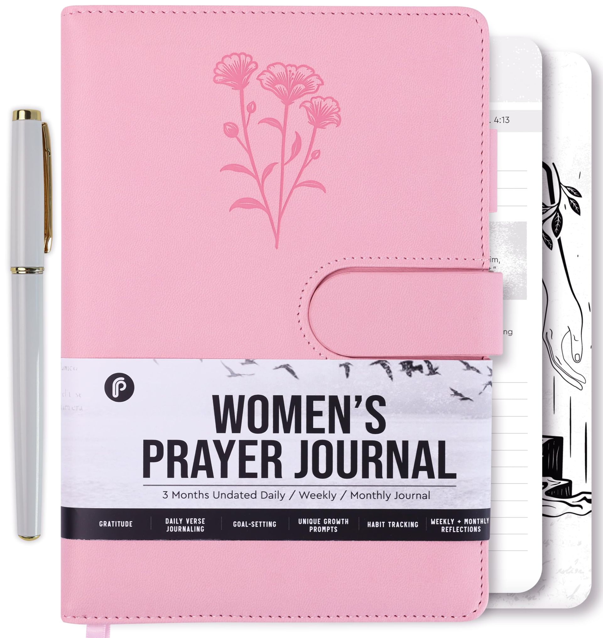 Women's Prayer Journal Daily Devotional Notebook Bible Study & Spiritual Reflection Gift - Pink Flower Style