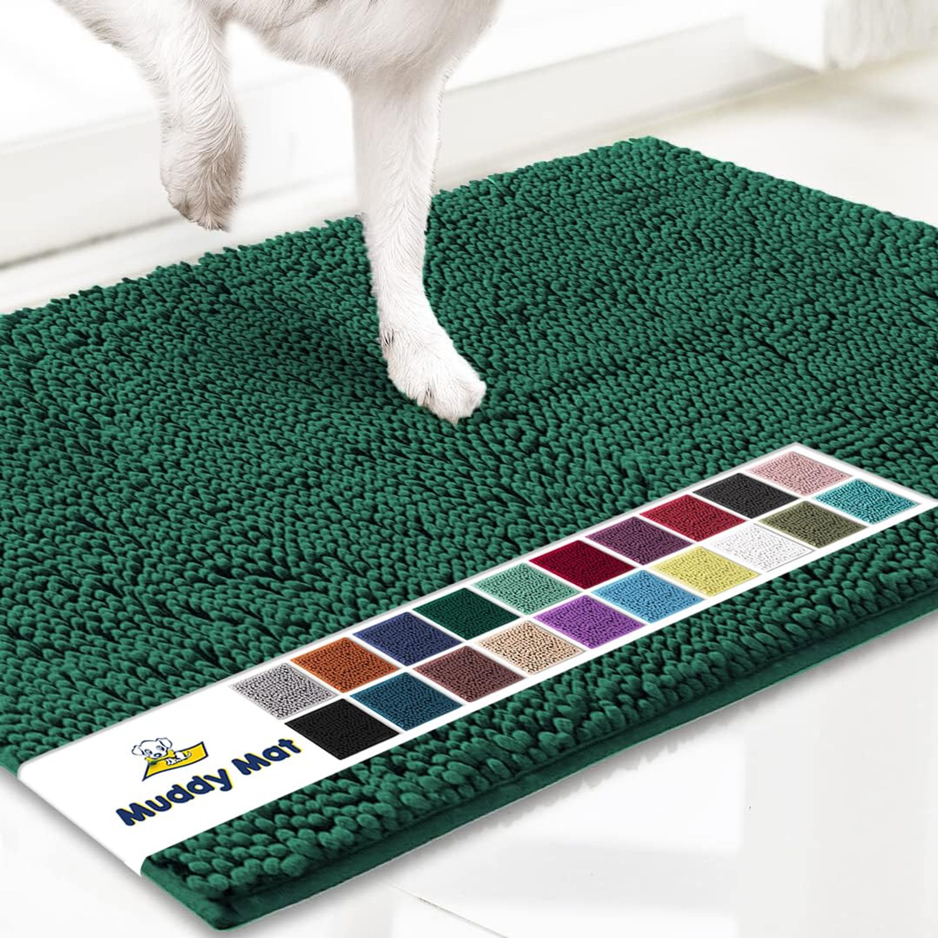 Highly Absorbent Microfibre Dog Door Mat Non-Slip Washable Pet Rug - Dark Green 50x80cm