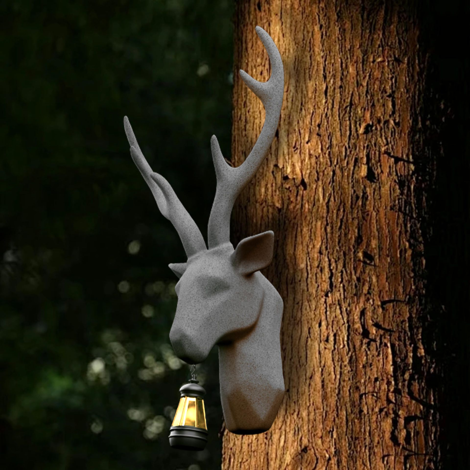 3D Deer Head Wall Mount Ornament Resin Home Décor Sculpture for Living Room, Patio or Balcony - Yellow D-Grey
