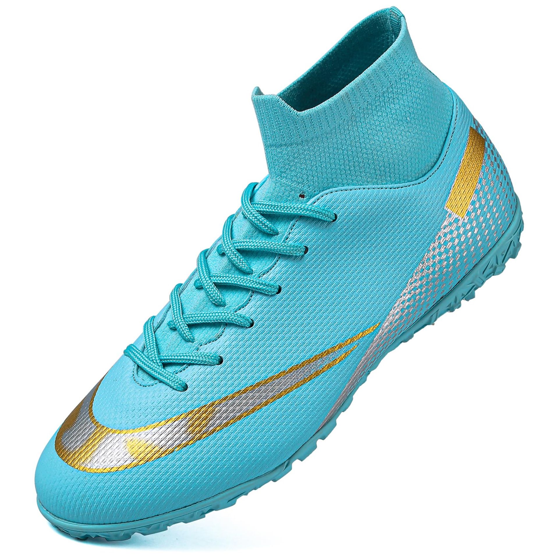 Men's High-Top Astro Turf Football Boots Outdoor Soccer Trainers Turquoise Size 6 UK