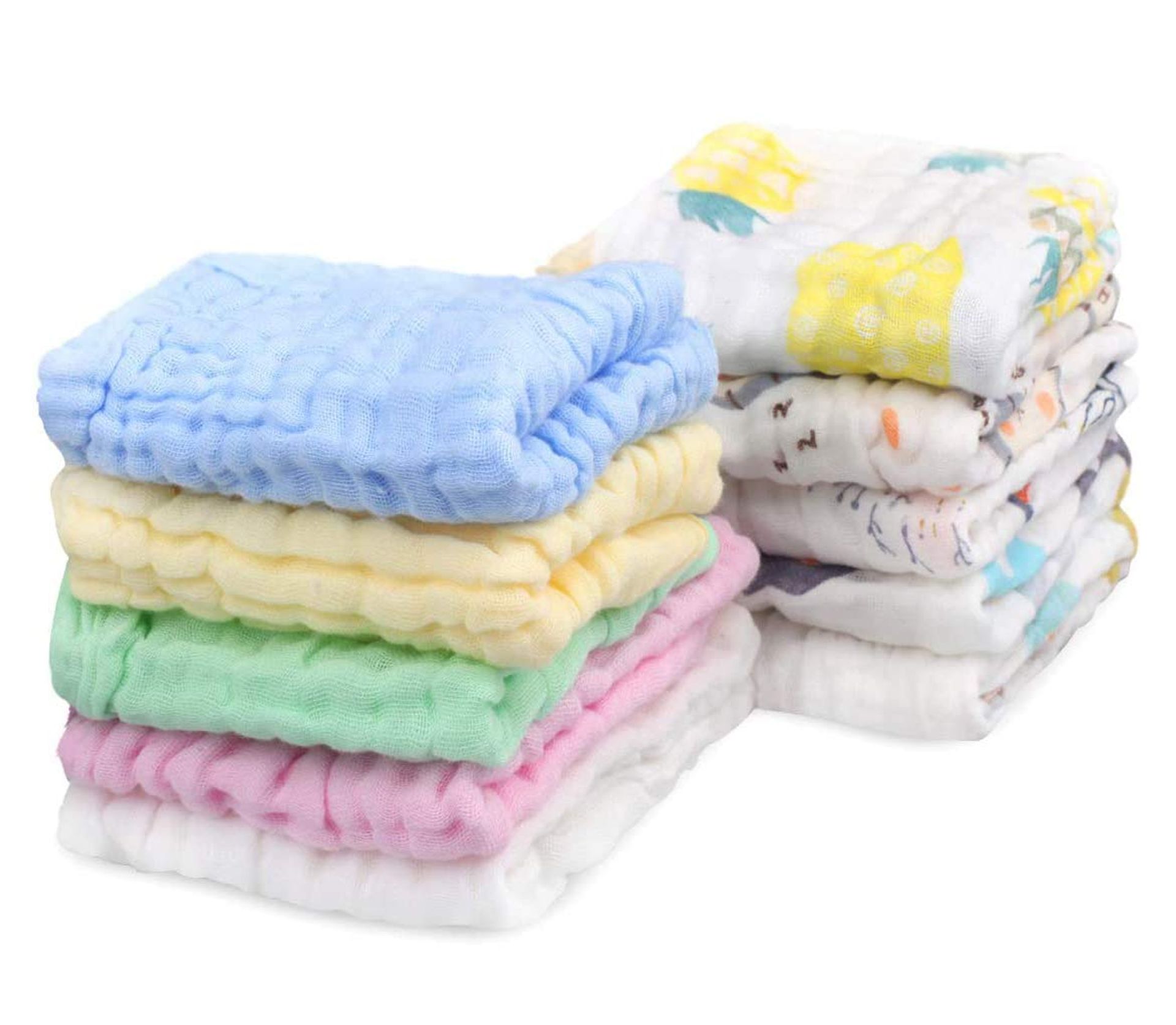 10 Pack Baby Muslin Washcloths, 6 Layer Organic Cotton, Soft & Reusable Face Towels, Ideal for Bathing & Feeding