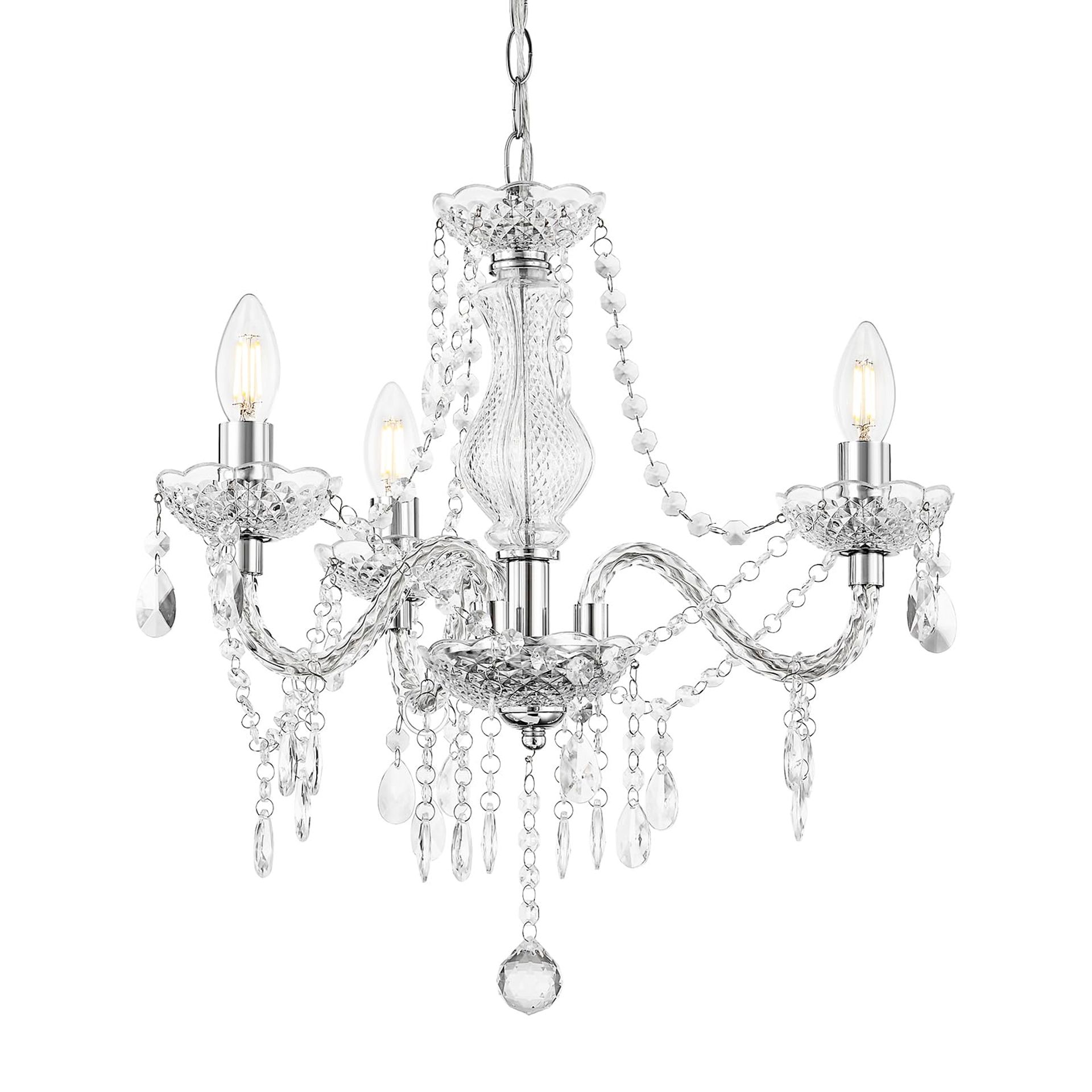 Modern Chandelier Ceiling Light, 3-Light Acrylic Pendant with Adjustable Chain, Clear Shade for Living, Dining & Bedroom - Spring Refresh