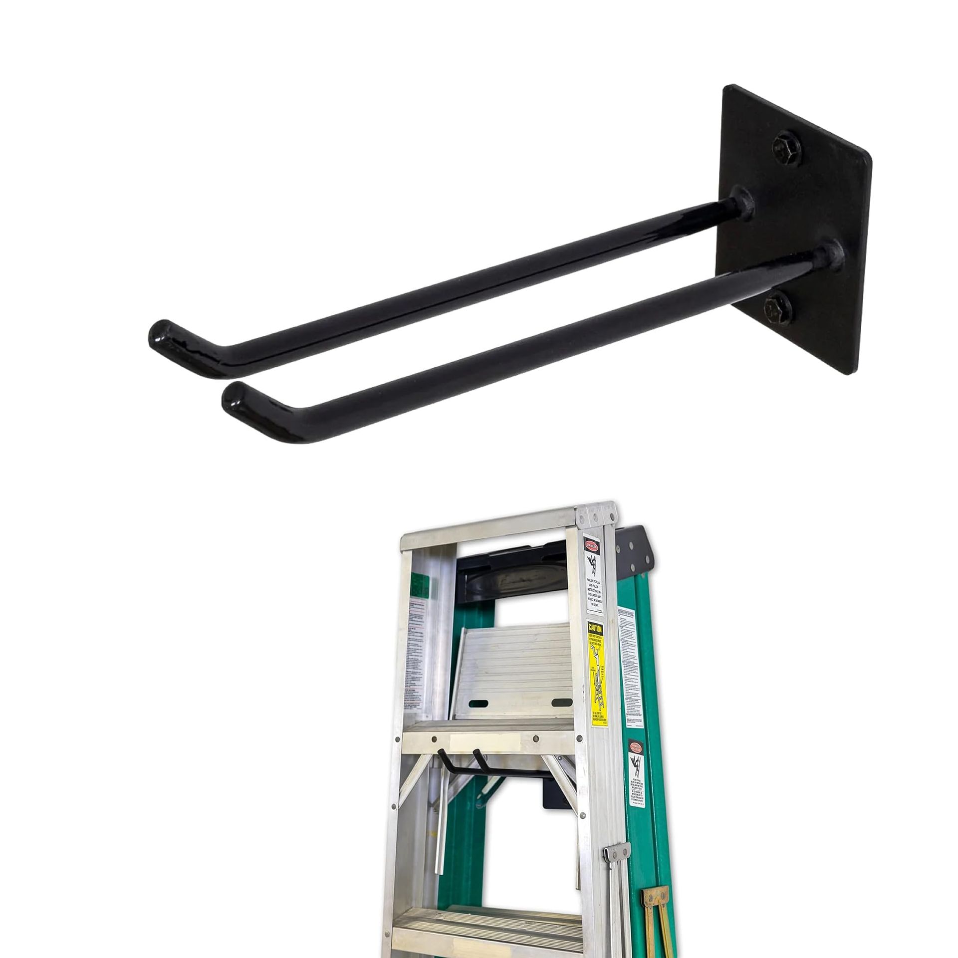 Heavy Duty Steel Ladder Storage Wall Hook for Garage Wall Mount, Holds 2–3 Ladders - Black XL