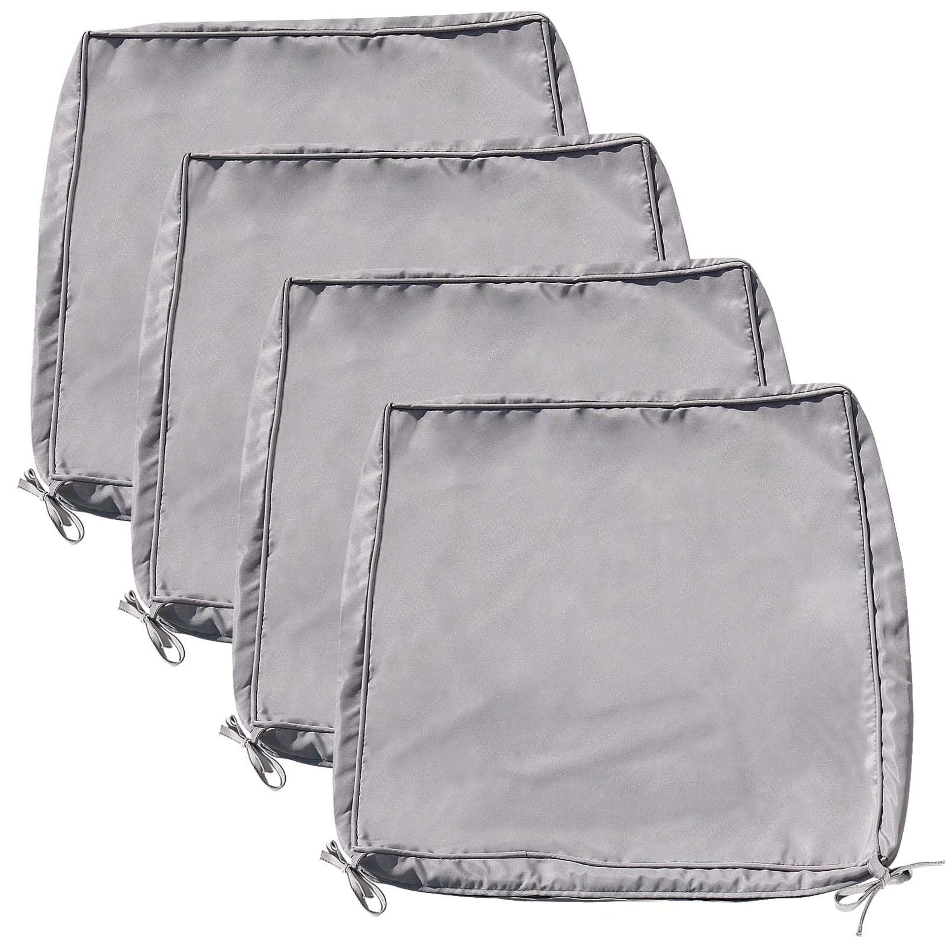 Outdoor Chair Cushion Covers Set of 4 Water-Resistant Polyester Replacement Cases for Garden Furniture - Grey 48x48x8cm