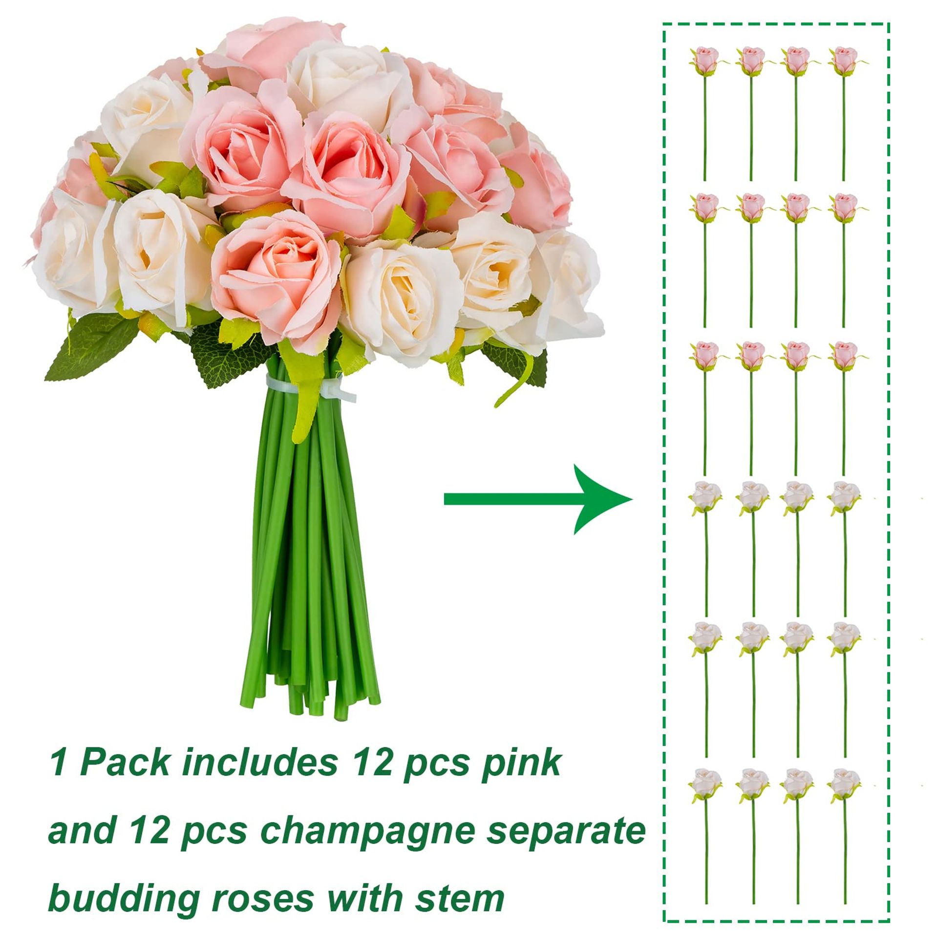 Pink Roses 12PCS Realistic Fake Roses Silk Flowers | Long Stem Artificial Roses For Decor Artificial Flowers For Decoration