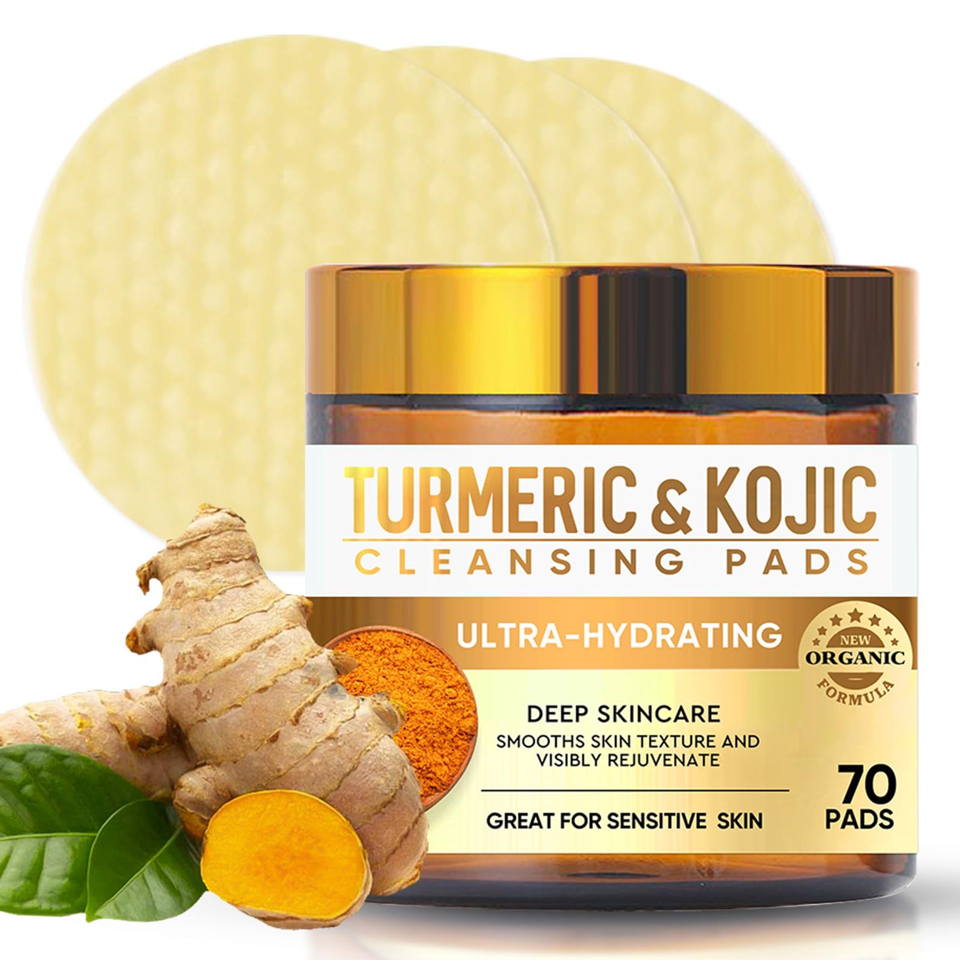 Turmeric Kojic Acid Pads for Radiant Skin - 70 Nourishing & Firming Pads for All Skin Types