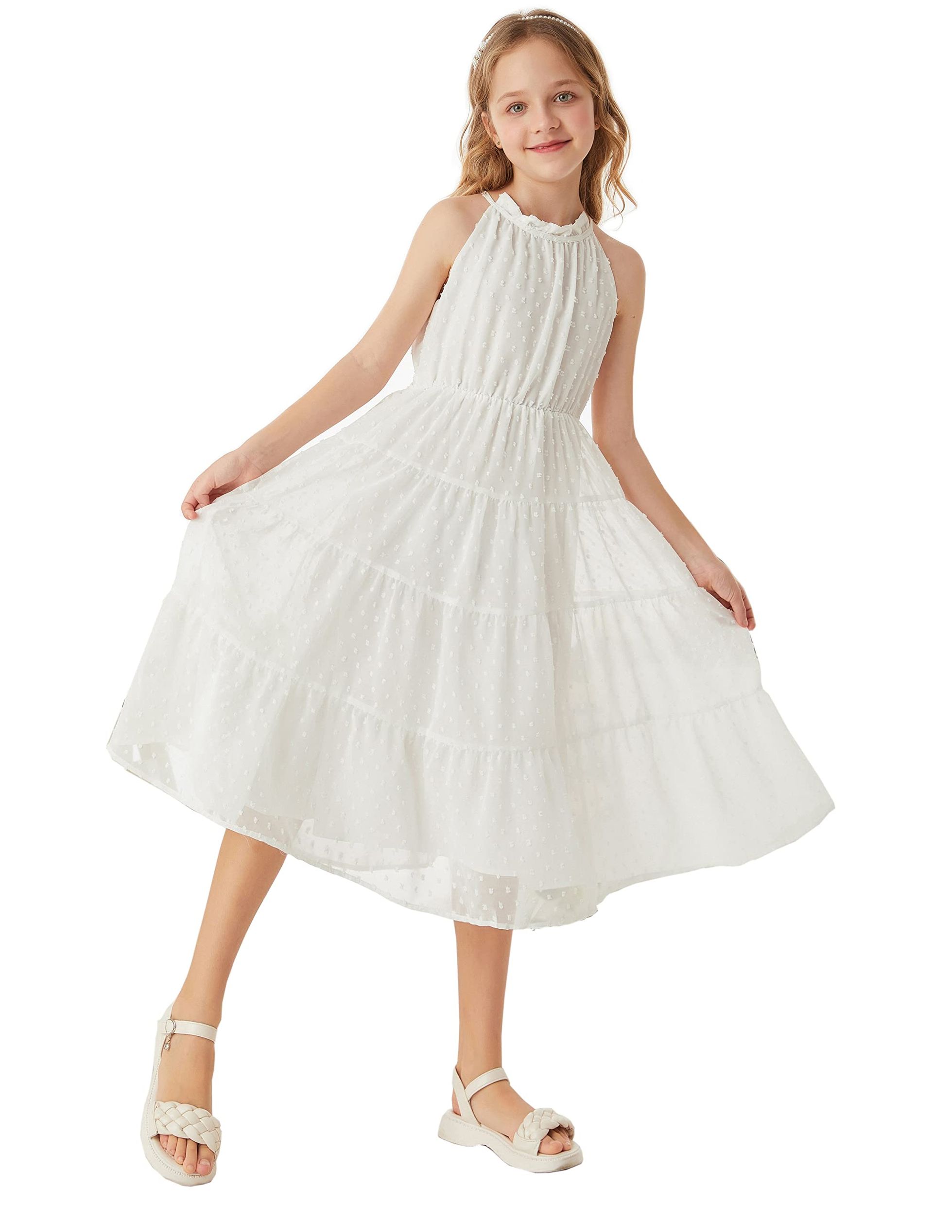 GRACE KARIN Girls Casual Summer Chiffon Maxi Dress Hater Neck A Line Tier