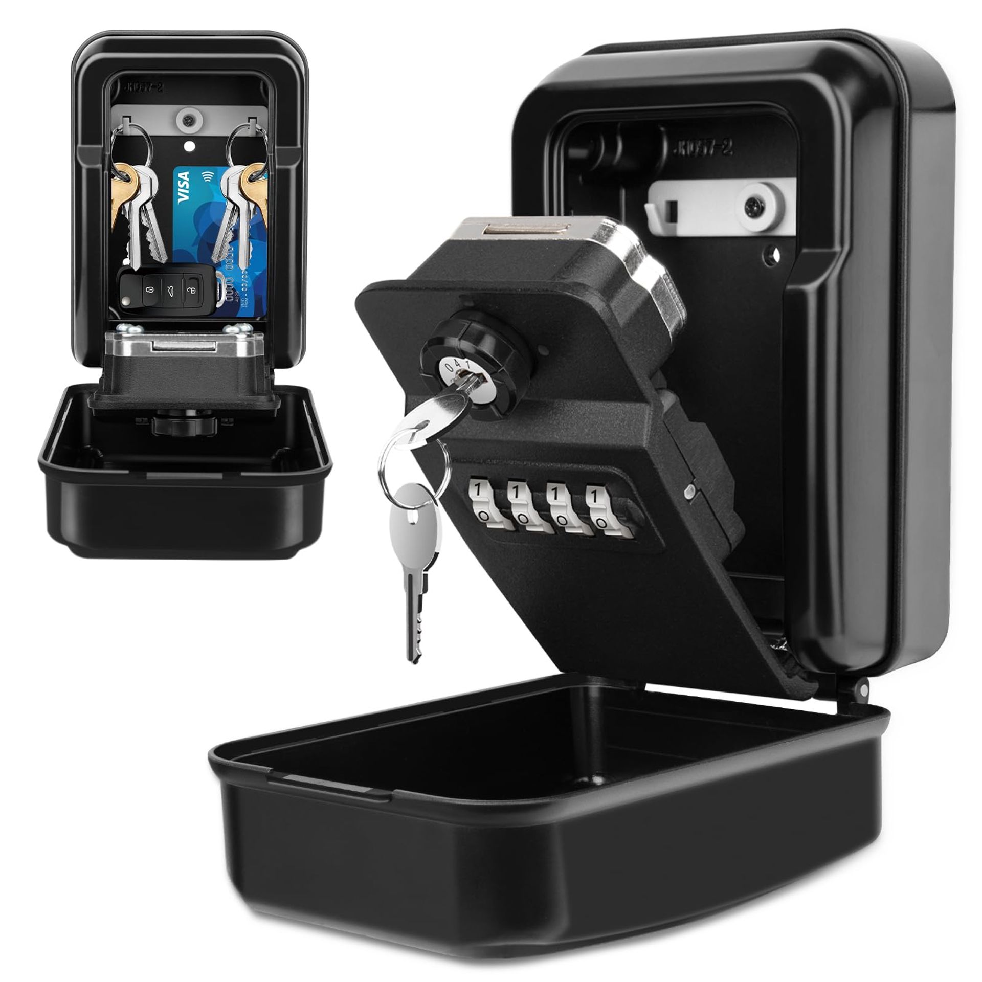 Key Safe Wall Mounted Lock Box 4-Digit Combination with 2 Emergency Keys Weatherproof Security Storage for Home or Office - Black G19