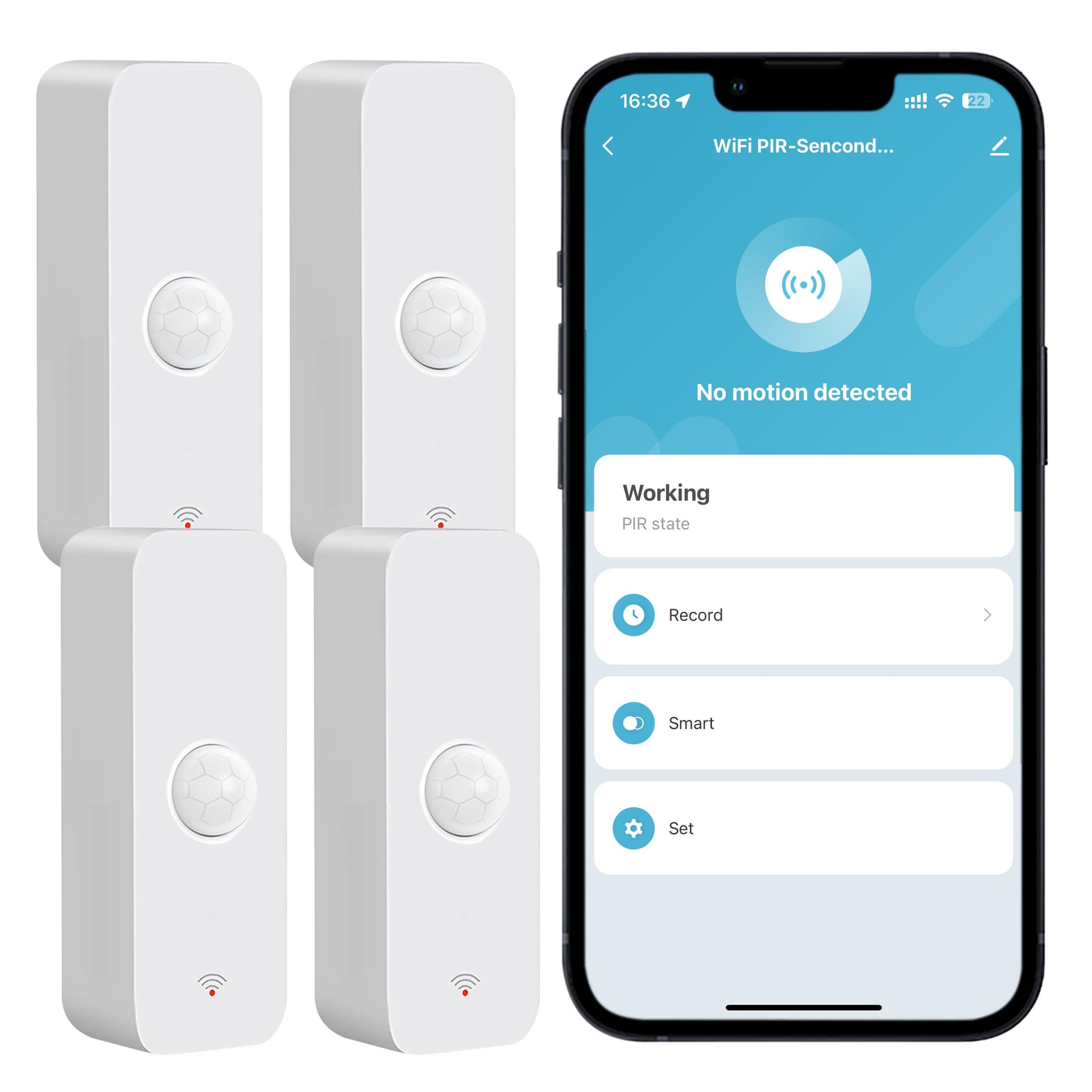WiFi Motion Sensor Smart Home Device with App Alerts Compatible with Alexa - 4 Pack