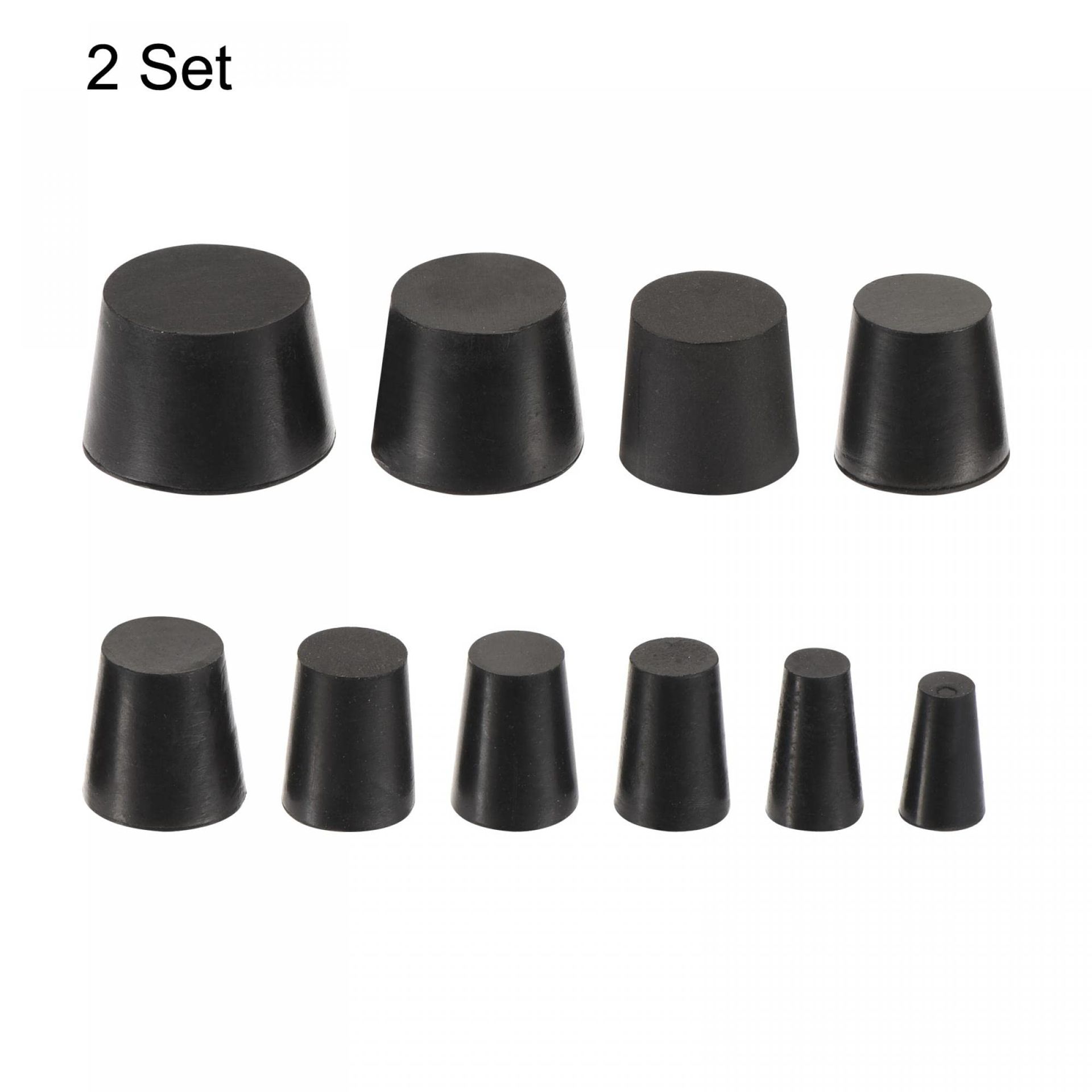 Versatile Rubber Tapered Plug Set - 10 Sizes For Lab & Home Use, Black, 2