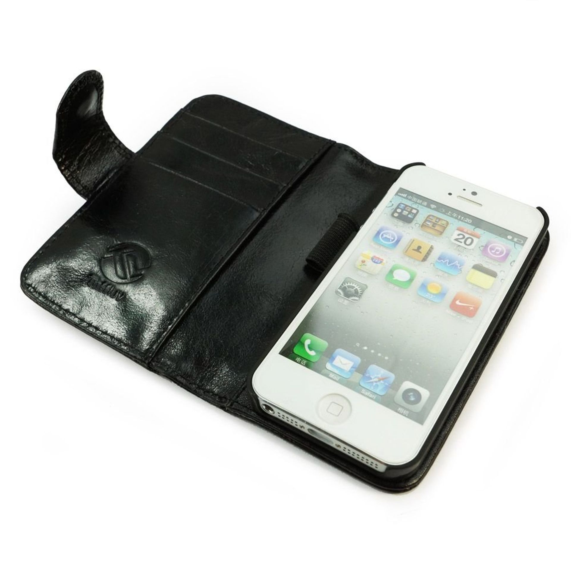 Vintage Genuine Leather Wallet Case with Card Slots for iPhone 5s/SE - Black