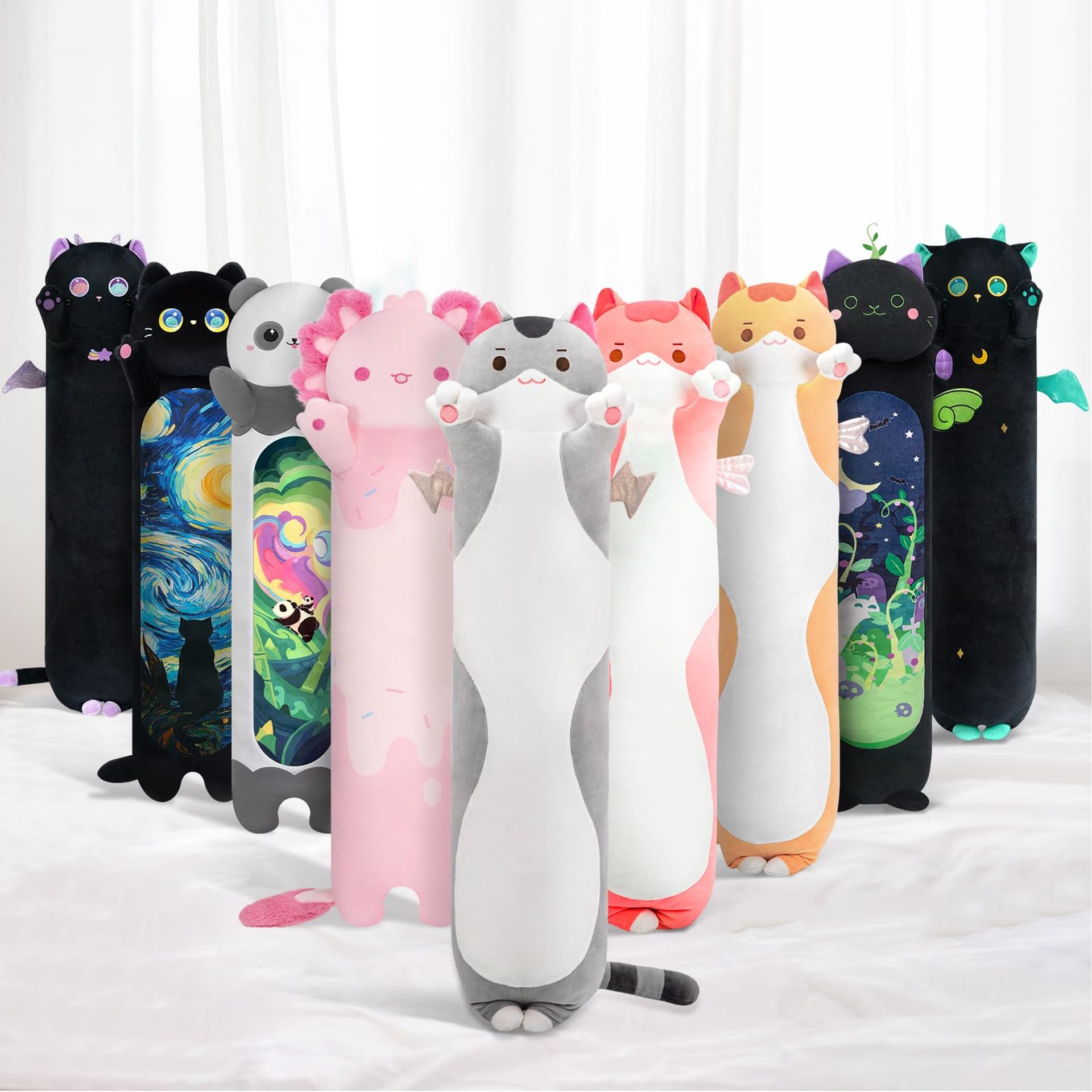 Long Cat Plush Pillow Soft Squishy Hugging Cushion Toy for Kids and Adults - Grey Cat 44in