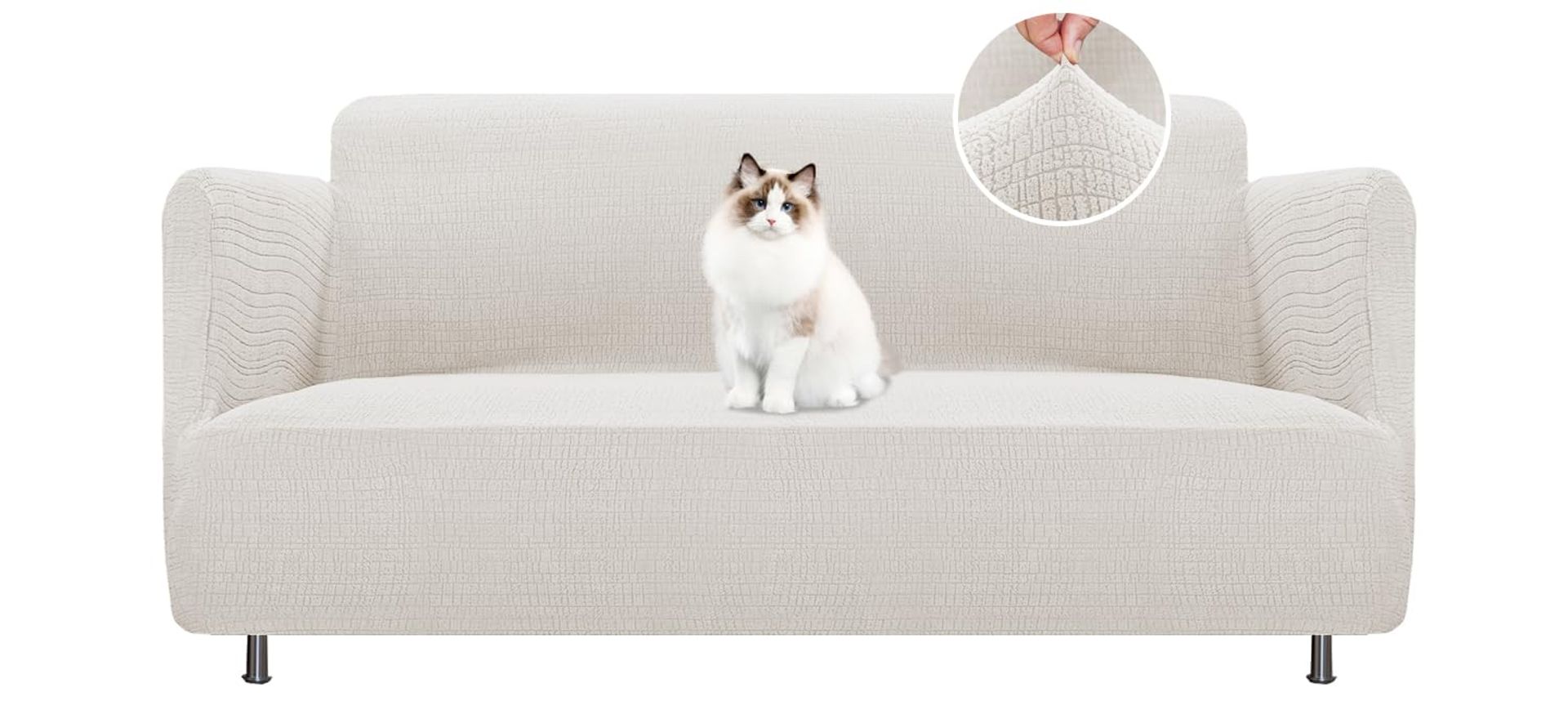 High Stretch Sofa Slipcover for 2 Seater Couch Furniture Protector Washable Pet Friendly Fabric - Pale Oak Oversize 2 Seater