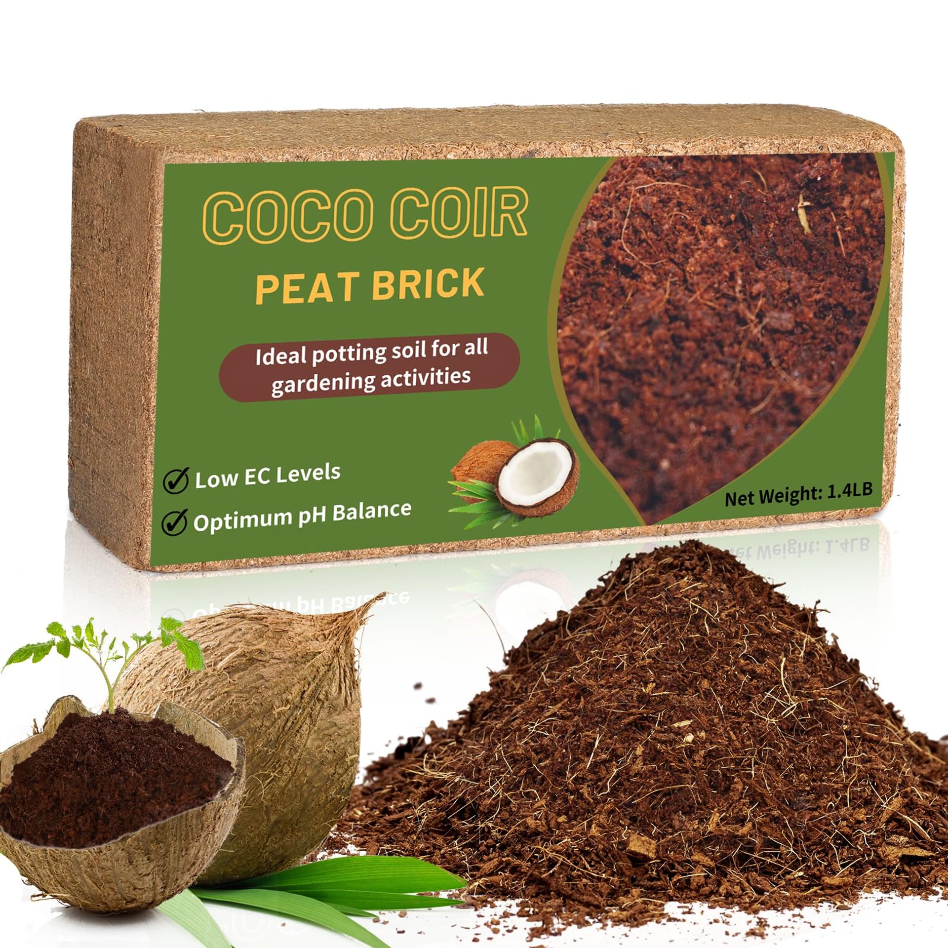 All Natural Coco Coir Bricks for Plants 1.4LB - Organic, Easy to Expand, Ideal for Vegetables, Herbs, Flowers (6 Pack)