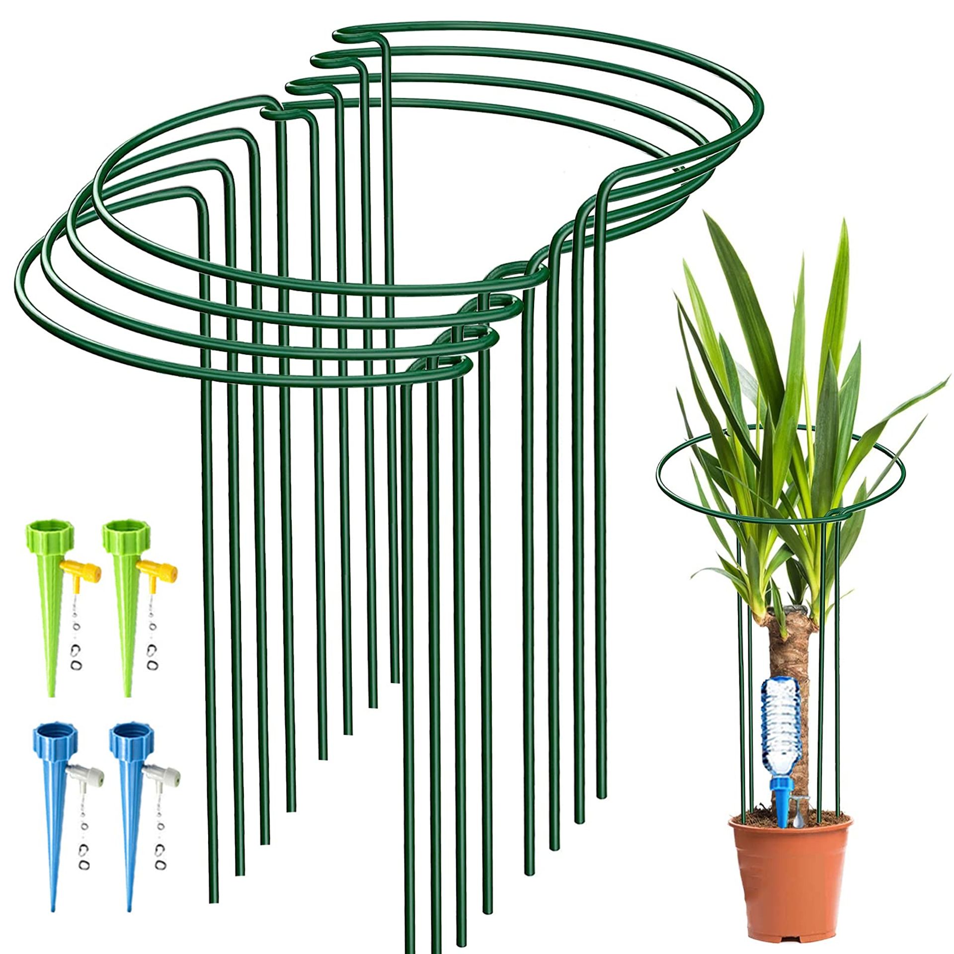 KAZITOO 8 Pack Large 50cm Tall Bow Plant Support Stakes, 4mm Strong Metal Garden Supports Half Round Flower Hoops with 4 Self Watering Spikes for Peonies, Hydrangea, Interlinking to Make Rows, Circles