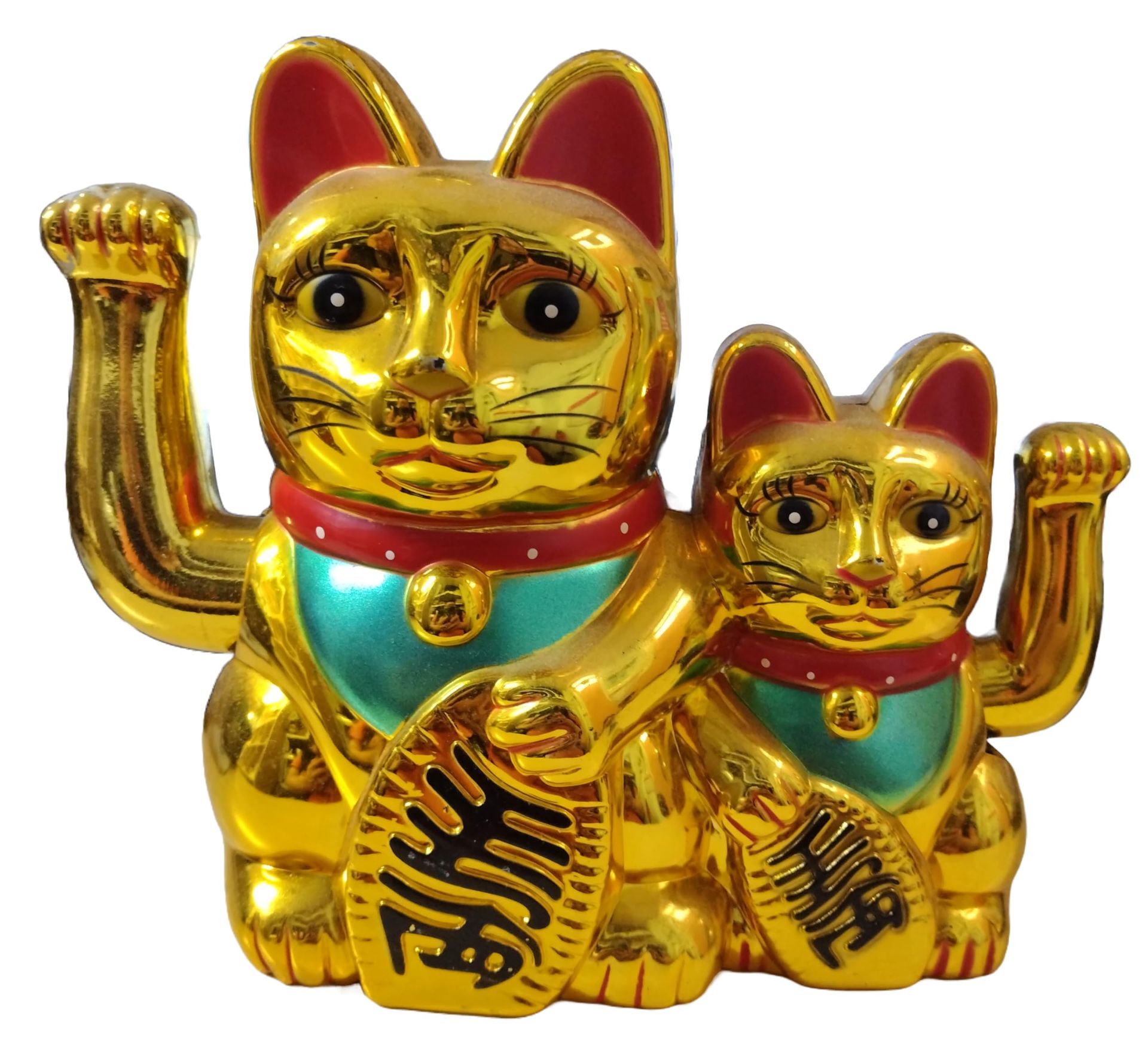 招财猫 Maneki-Neko 招き猫 Lucky Cat Charm Beckoning Cat Golden Waving Arm Lucky Cat Money Welcoming Cat Fortune Feng Shui Cat 1pc (Twin Lucky Cat-A47)