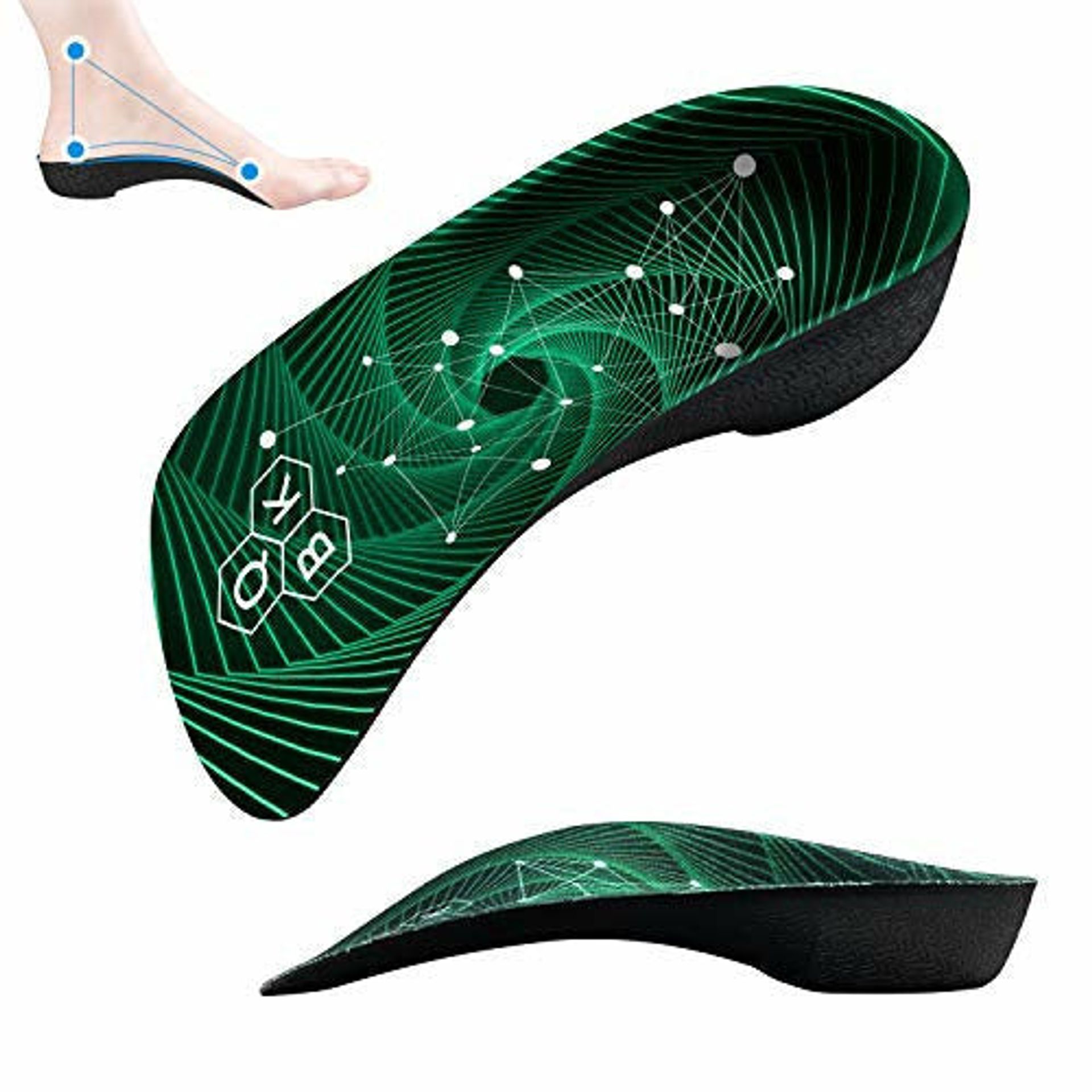 Plantar Fasciitis Insoles for Women and Men, QBK 3/4 High Arch Support Flat Foot Orthopedic Insoles, Arch Support Trainers for Supination, High Arch, Dispersal Heel Pressure and Pain Relief, L Green