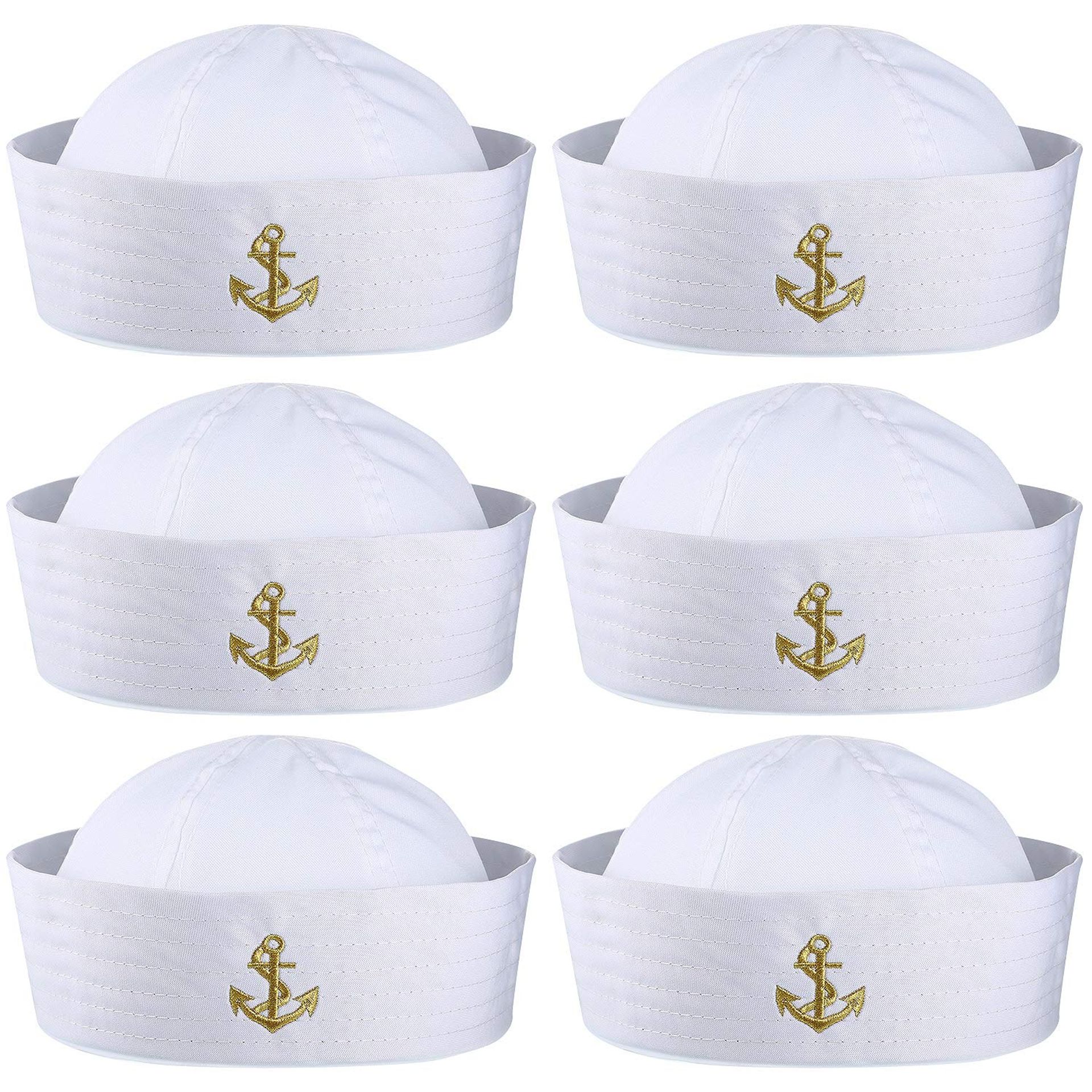 6 Piece Sailor Captain Hats Nautical Fancy Dress Yacht Costume Set for Adults - White 23inch