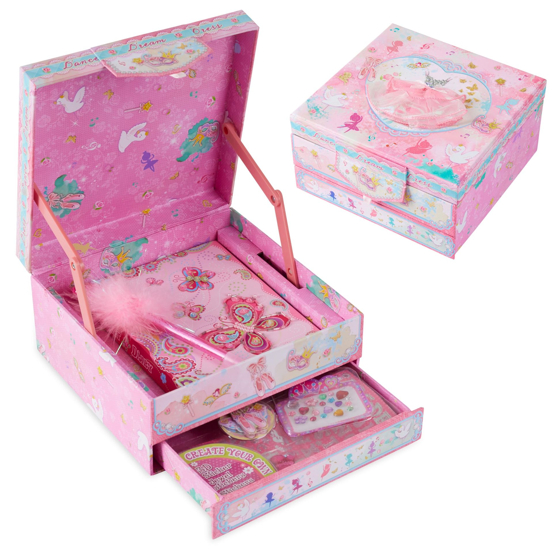 Girls DIY Scrapbook & Journal Craft Set with Fluffy Pen, 3D Stickers & Beads - Perfect Gift in Pink Butterfly Box