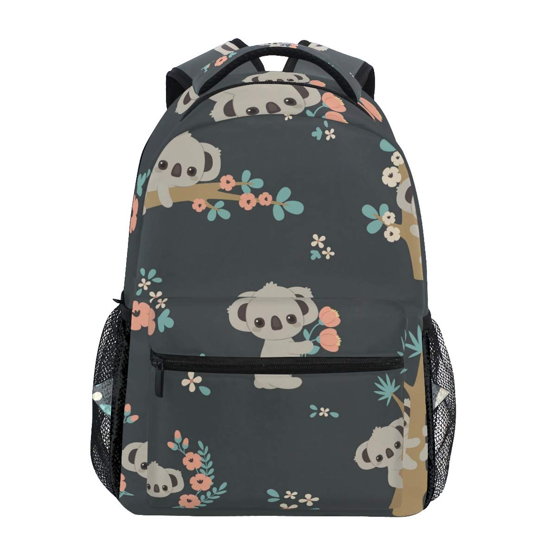 Koala and Flowers Backpack School Bag Laptop Rucksack for Students Travel - Pattern 2 One Size
