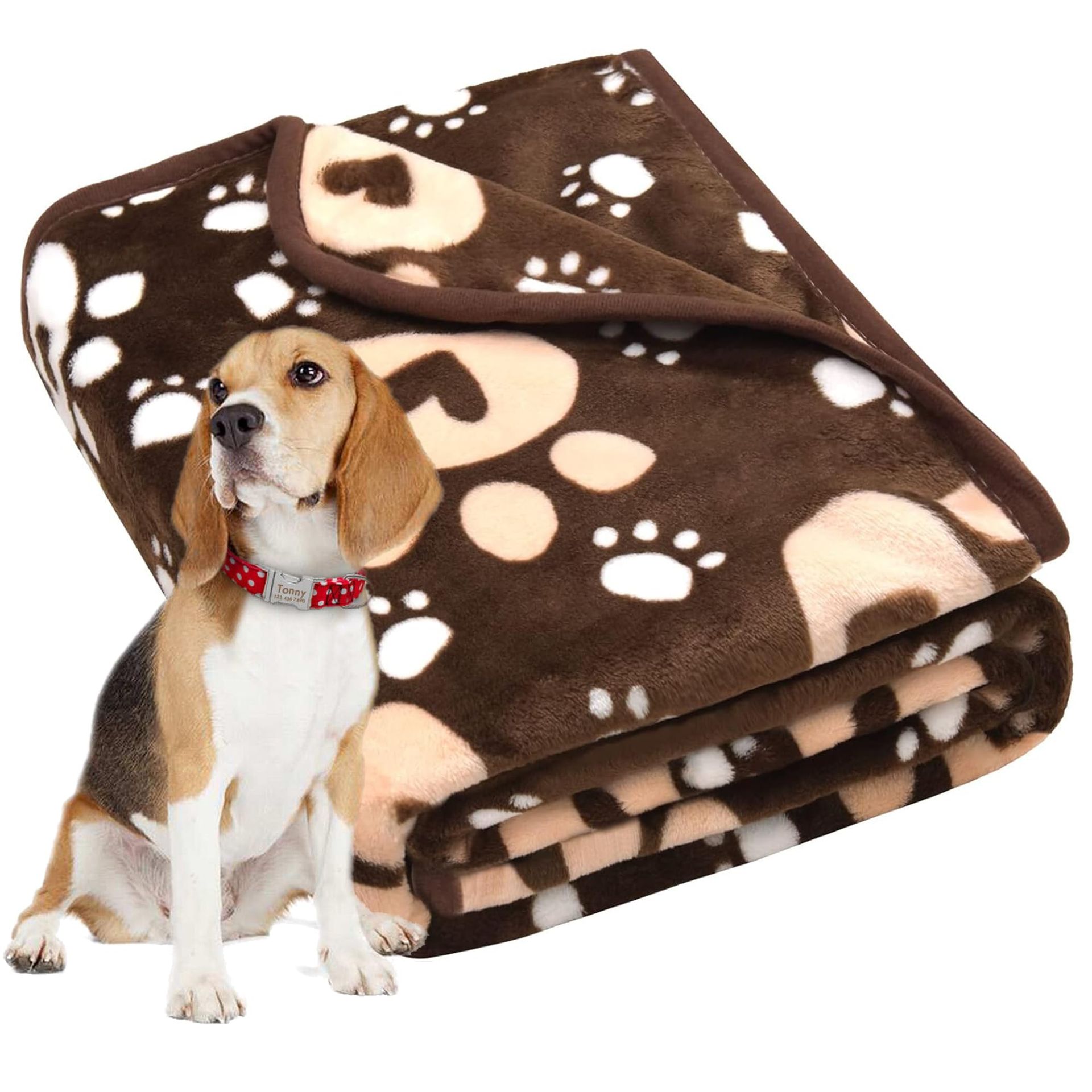 Large Dog Blanket 150x200cm - Soft Fluffy Brown Flannel Pet Throw for Sofa, Bed & Car, Washable and Durable with Cute Paw Print Design