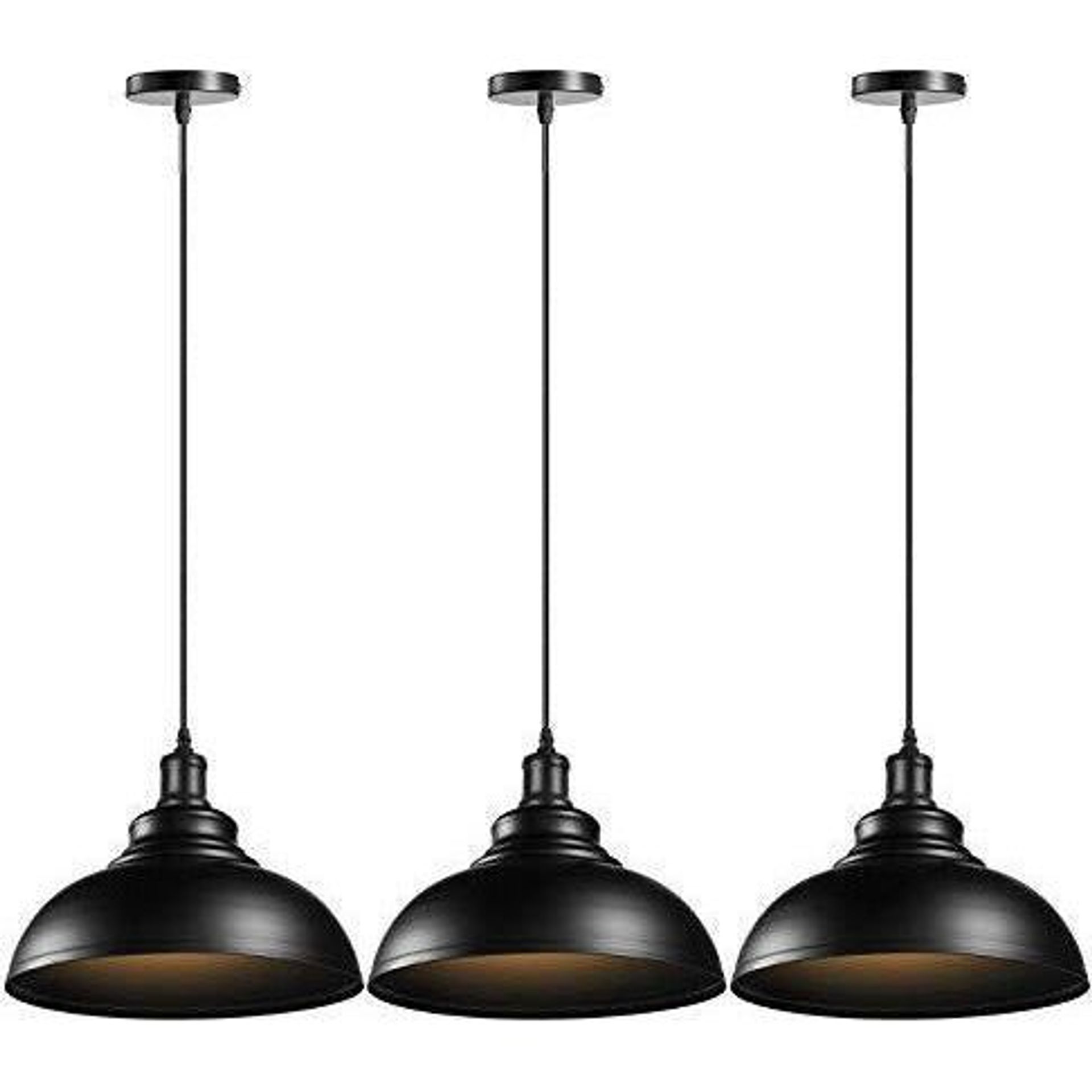 Industrial Pendant Ceiling Light Retro Metal Lamp E27 Base for Kitchen, Café & Loft Décor - Black 3 Pack
