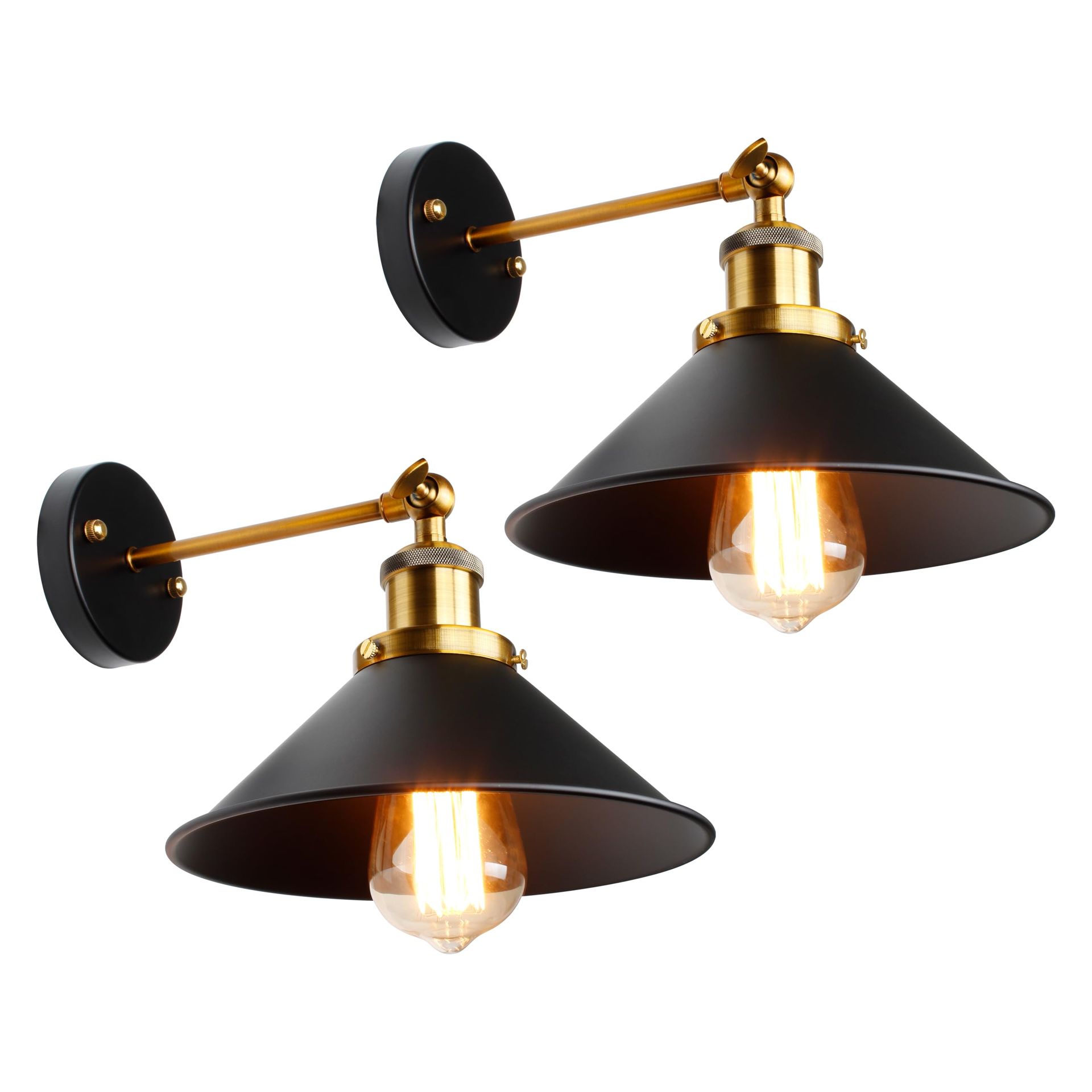 Industrial Wall Light Vintage Adjustable Metal Wall Sconce E27 Mount for Kitchen Bedroom Hallway - Black 2 Pack