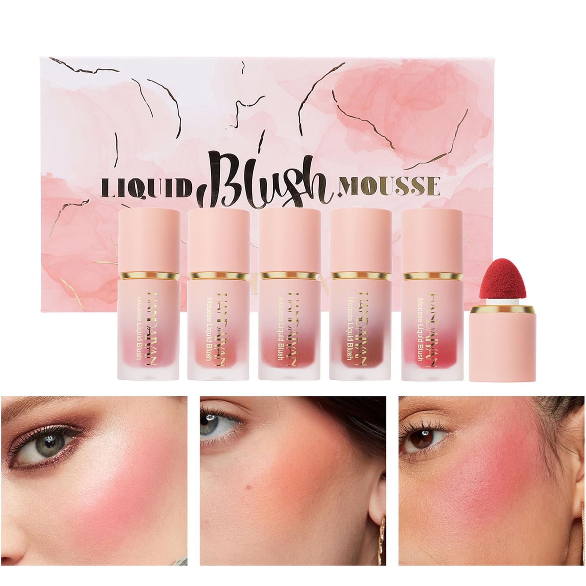 Cream Blush Set 5 Colours - Soft, Smudgeproof, Dewy Finish, Ideal for Mature Skin, Makeup Gift for Women & Girls
