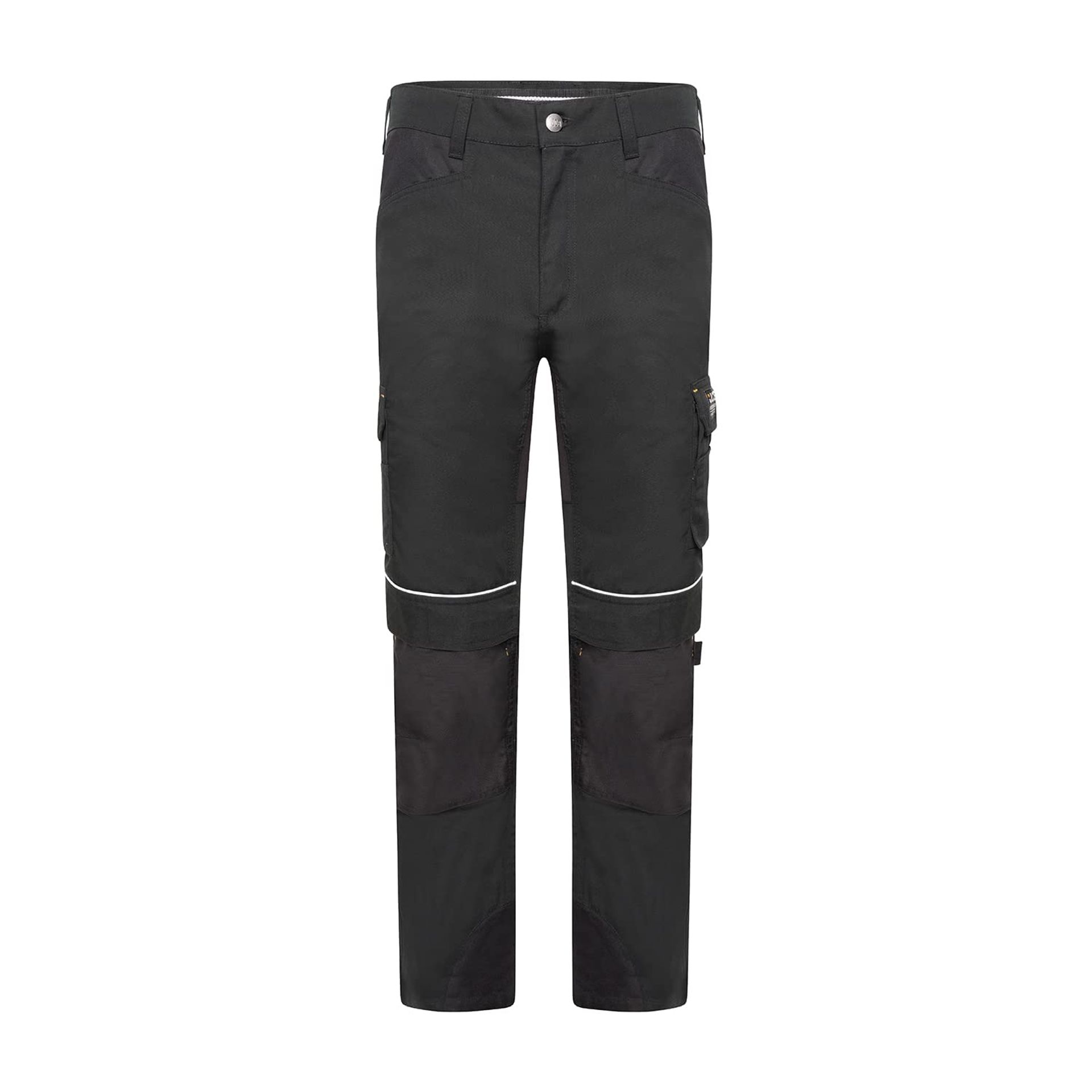 Men's Work Trousers Trade Hybrid Stretch Durable Canvas Cordura Knee Pad Pockets - Black 30W 32L