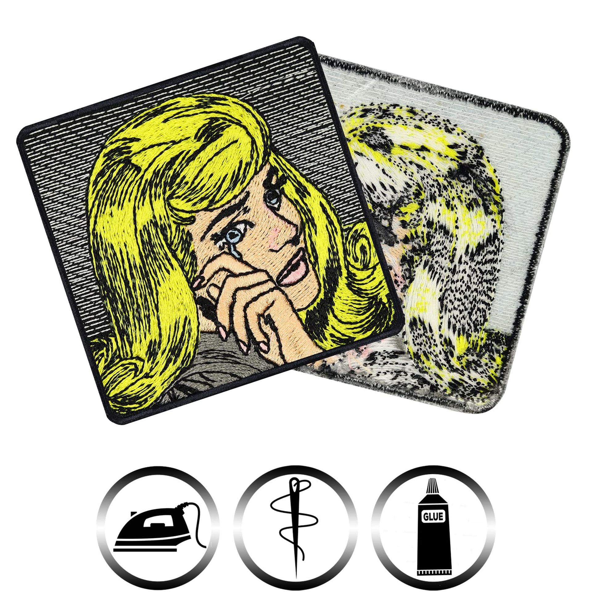 Vintage Patch Sew-On/Iron-On Fabric Applique Crying Girl Comic Patch | Vi