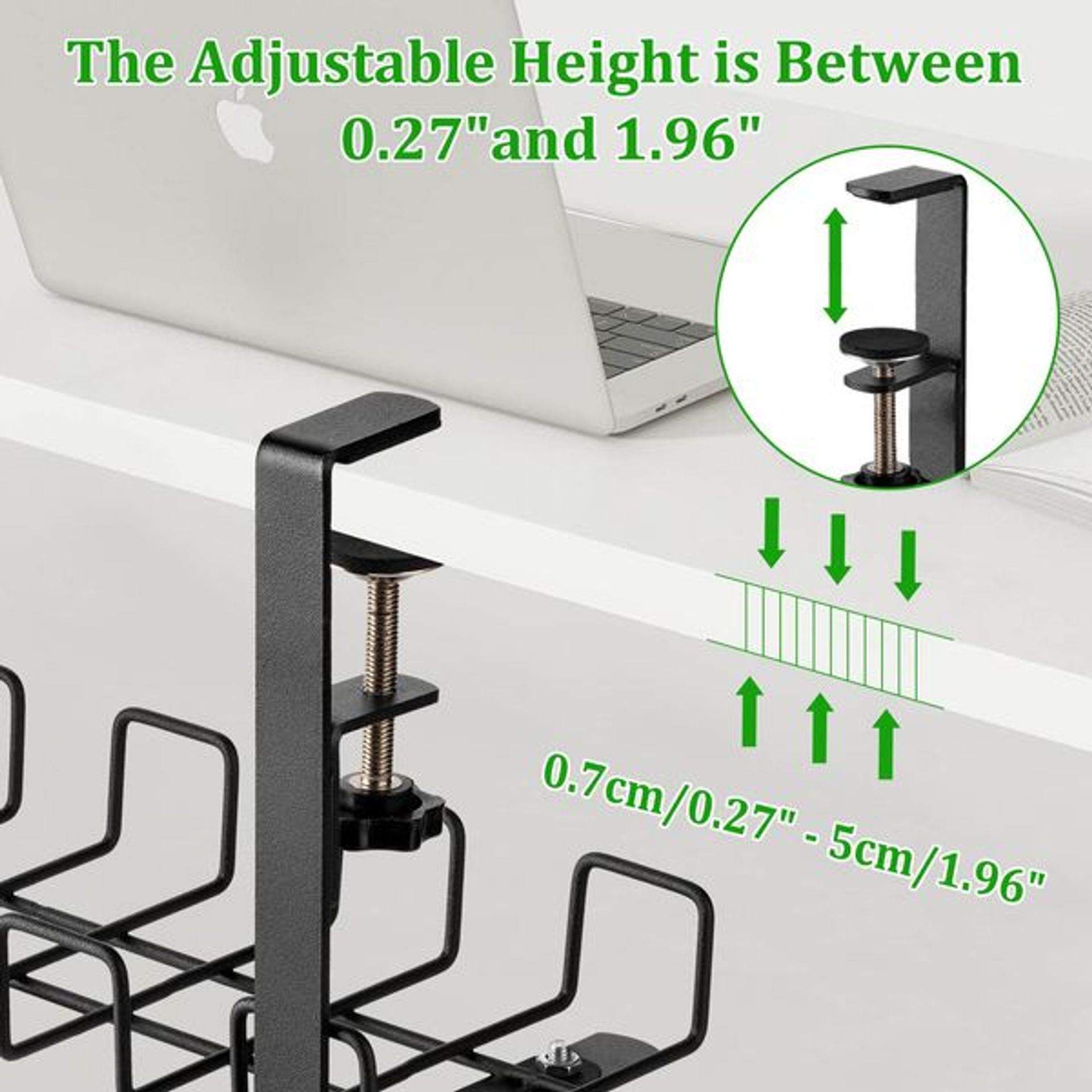 Desk Cable Management Tray, Fabric Cable Organizer, No Drill Large Clamp/Screw Mount Wire Organizer-Support Up To 30lbs, Standing Desk Cable Management For Office Home (Black,48 Inch