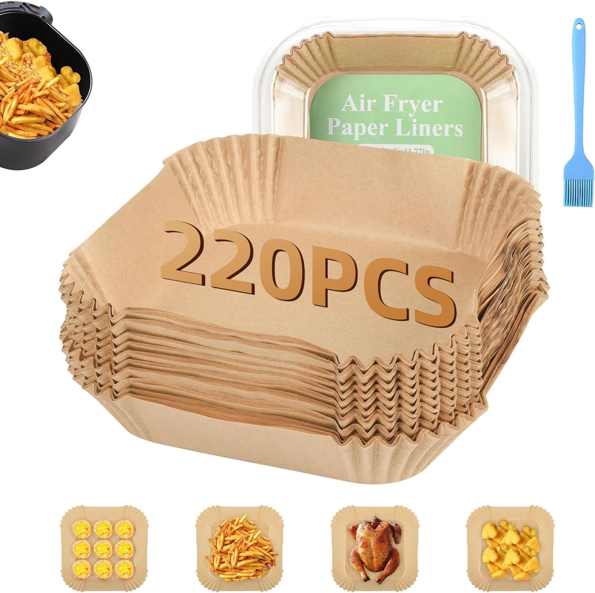 Square Air Fryer Liners, 220Pcs, Nonstick & Greaseproof, 6.5-8In, Easy Cleanup, Oven Safe, Kitchen Accessories