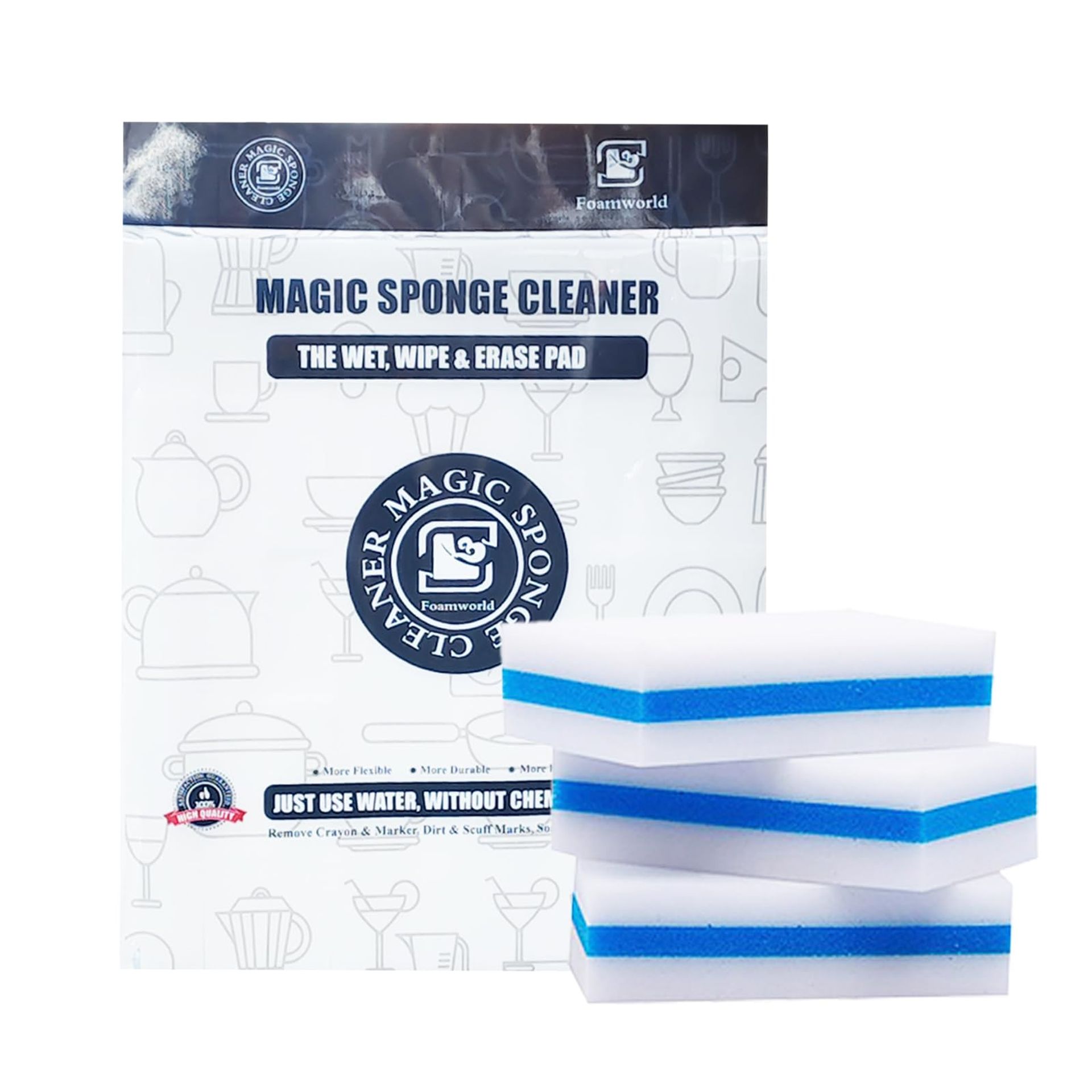 50 Pack High Density Magic Melamine Sponges for Multi-Surface Cleaning – Blue 11×7×3cm