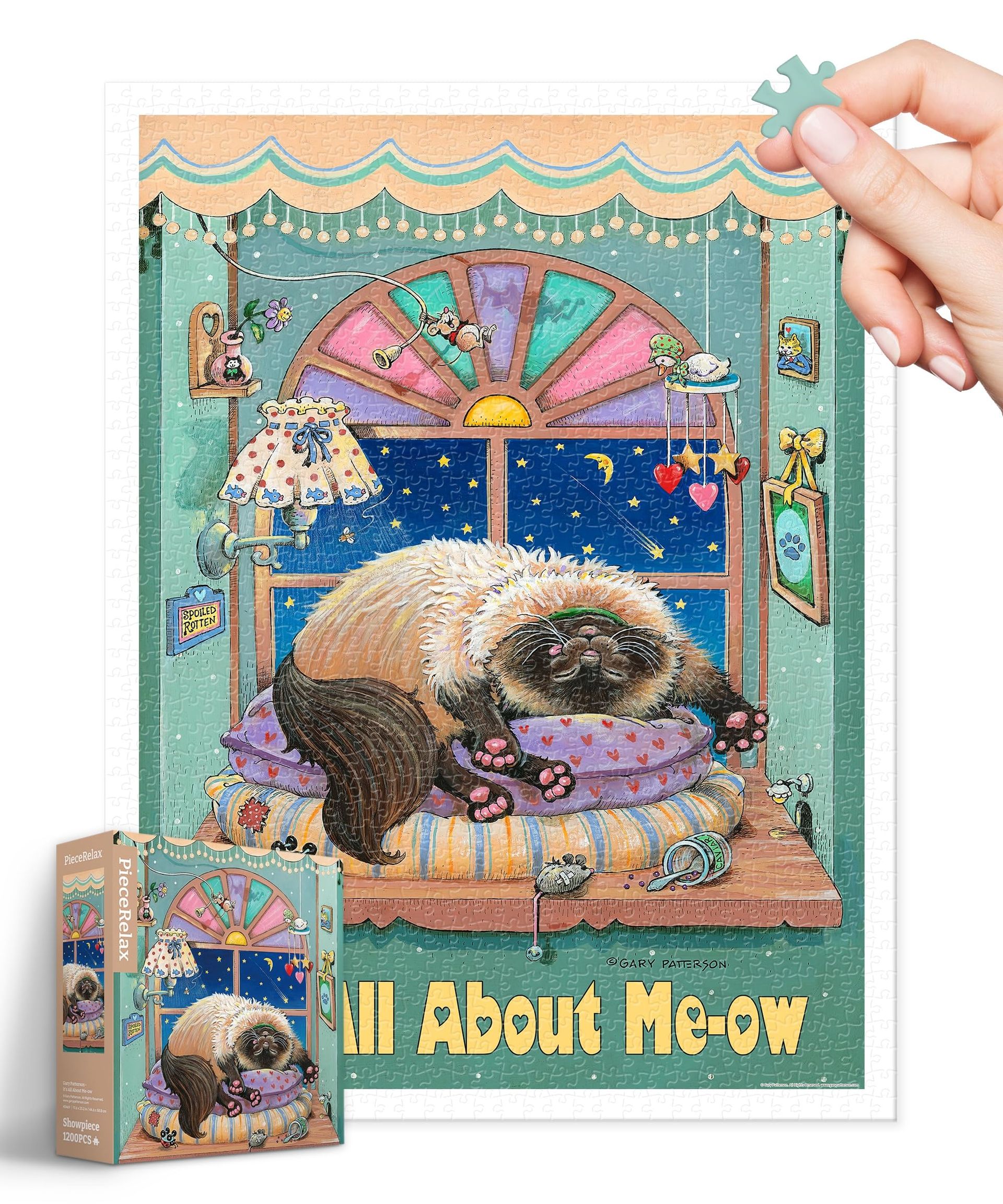 Plastic Jigsaw Puzzle for Adults 1200 Pieces Humorous Cat Artwork Gift Set - Gary Patterson It's All About Me-ow H3469