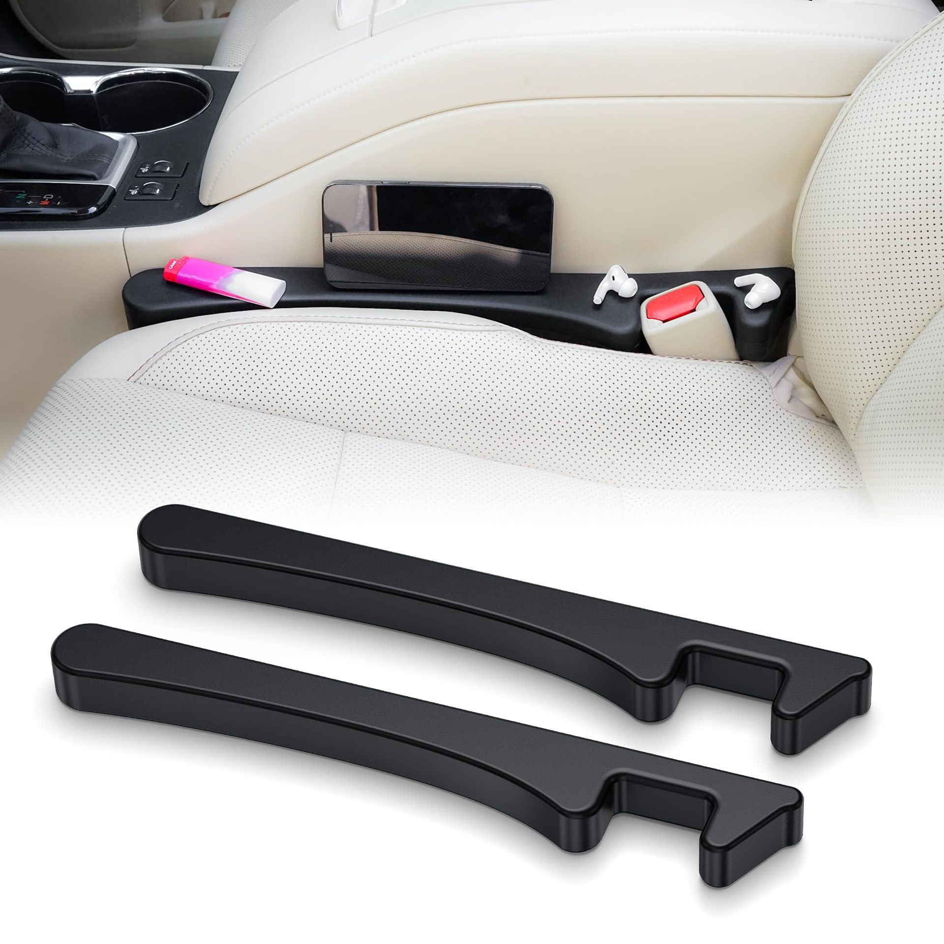 Givifive Dark Black Car Seat Gap Filler 2 Pack - Universal Fit for Cars, SUVs & Trucks